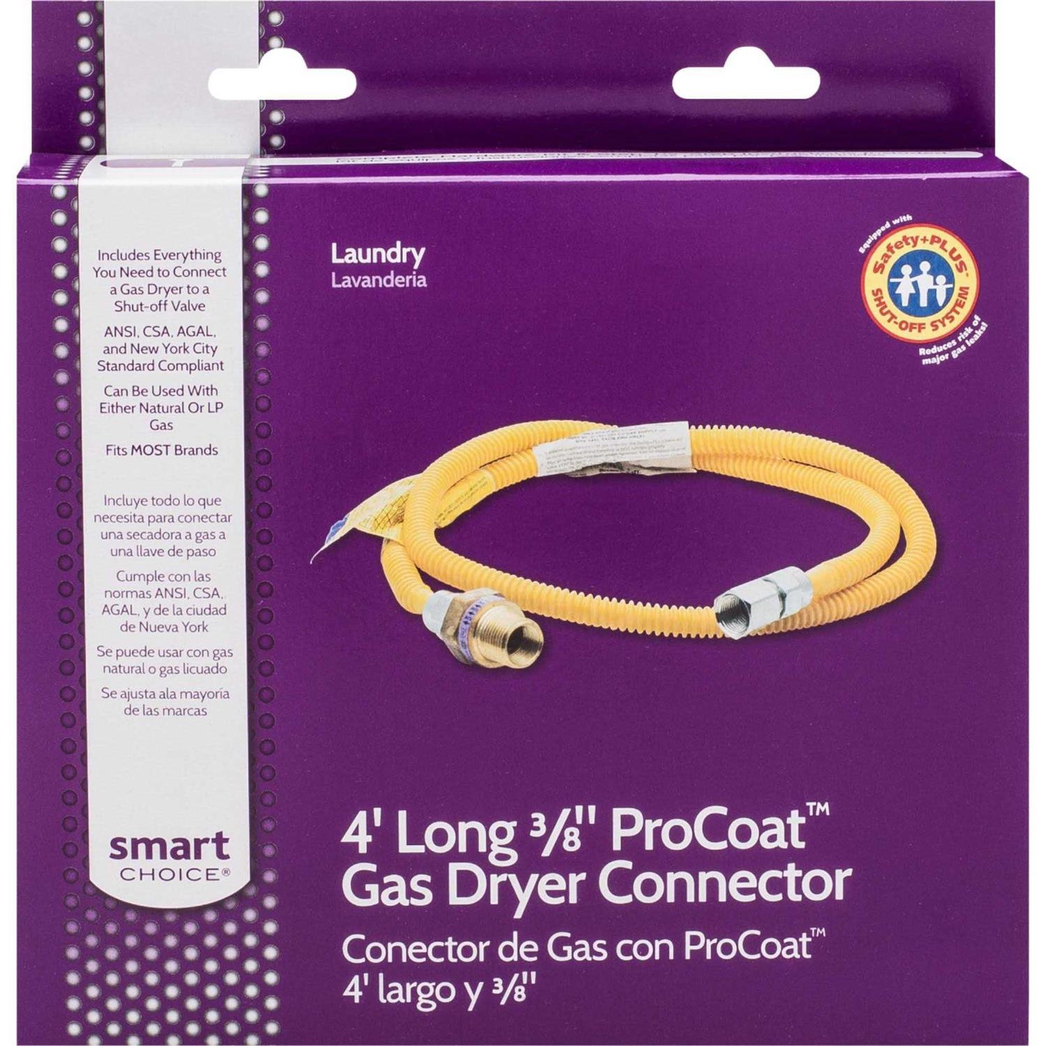 Smart Choice 4′ Long 3/8 ProCoat Gas Dryer Connector - Cheap Fitting
