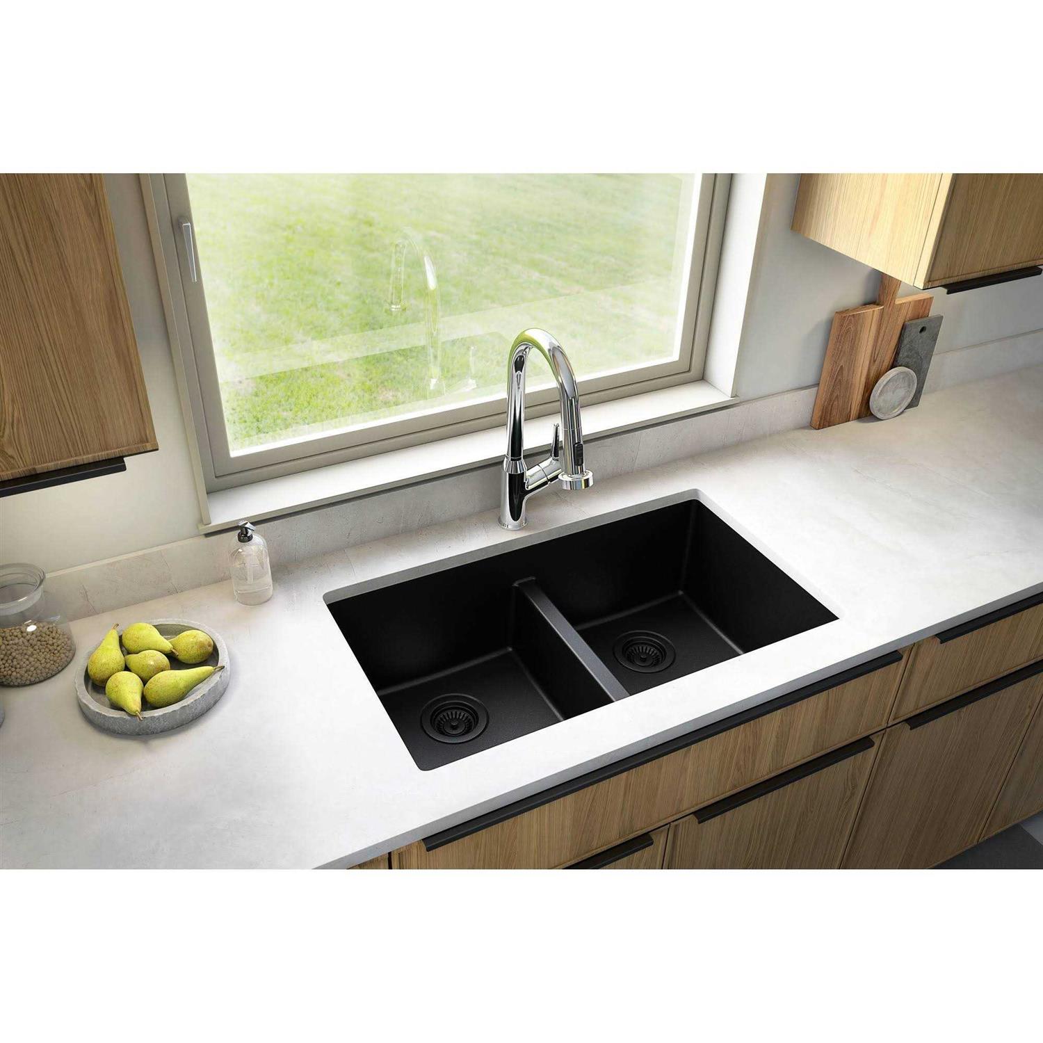 Karran QU-810 Quartz Undermount Double Equal Bowl Kitchen Sink - Cheap Fitting