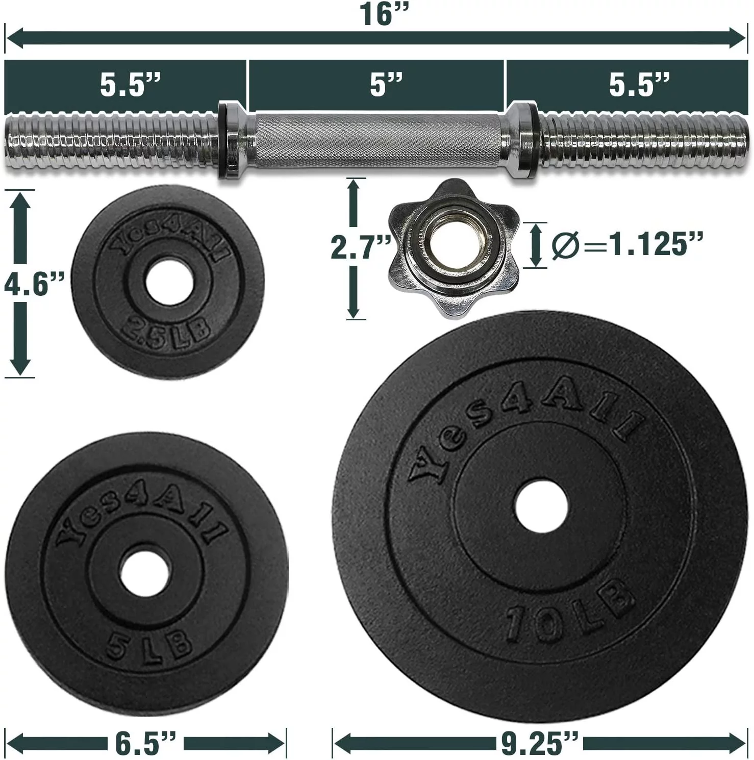 Yes4All 50 lbs Adjustable Dumbbell Weight Set, Cast Iron Dumbbell, Pair - Cheap Fitting