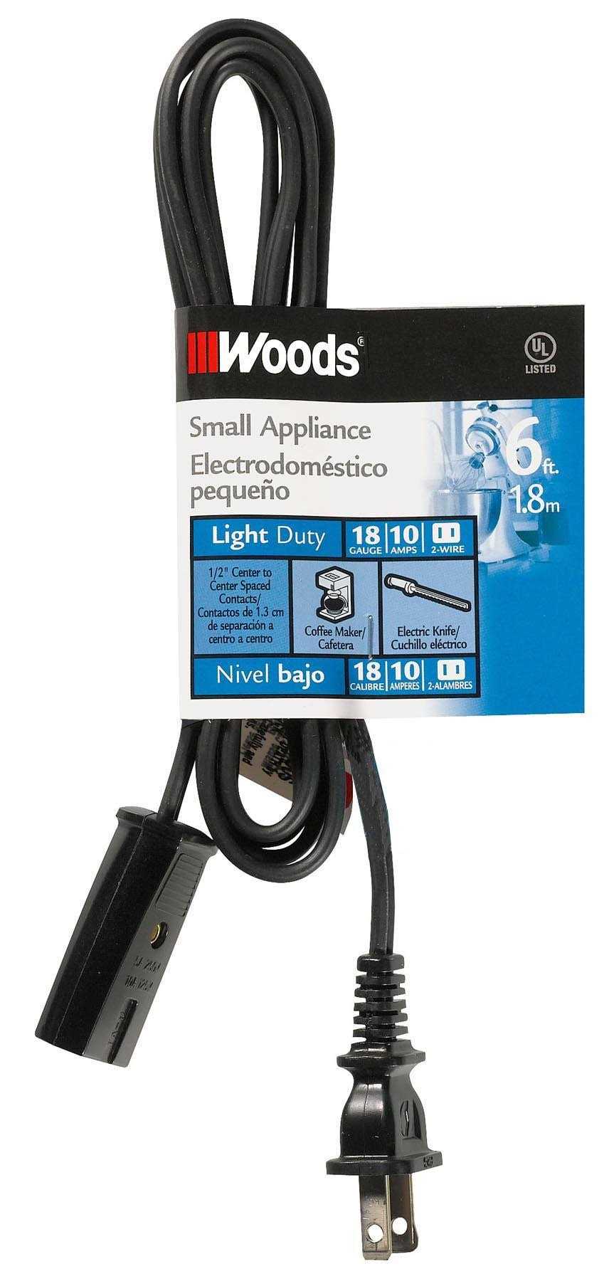 Woods 6′ 18/2 Appliance Cord - Cheap Fitting
