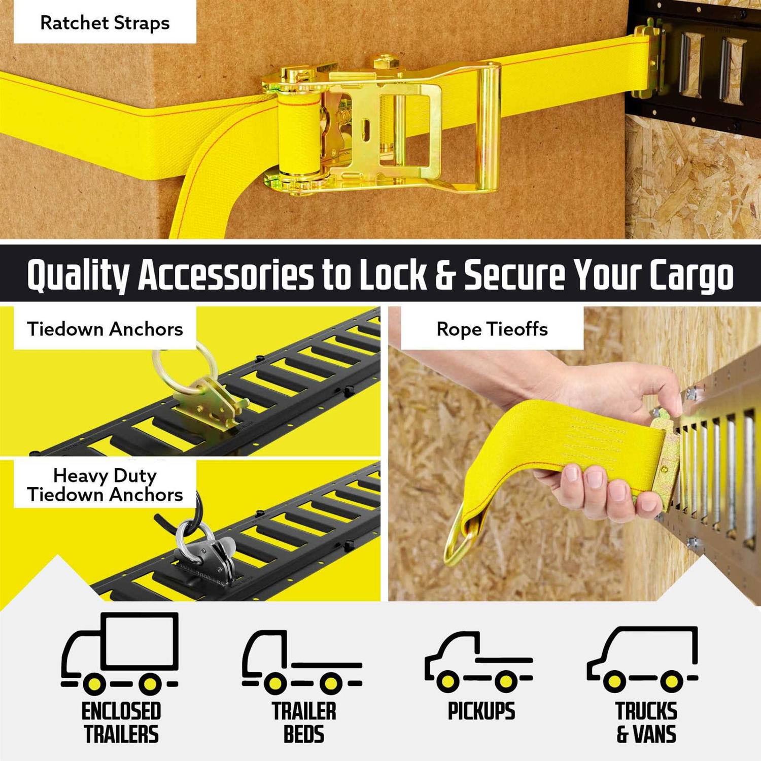 5′ Black E-Track Kit 4 Rails + Tie-down Accessories - Cheap Fitting