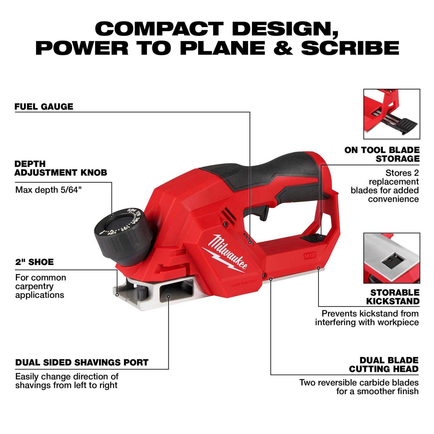 Milwaukee 2524-20 M12 Brushless 2 Planer - Cheap Fitting