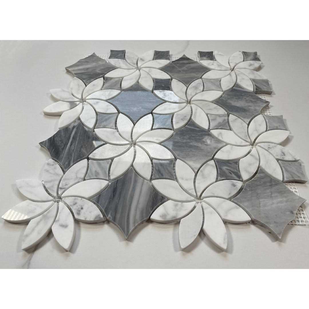 Marble Online Carrara Marble Ice Flower Blossom Gray Polished Waterjet Mosaic Tile - Cheap Fitting