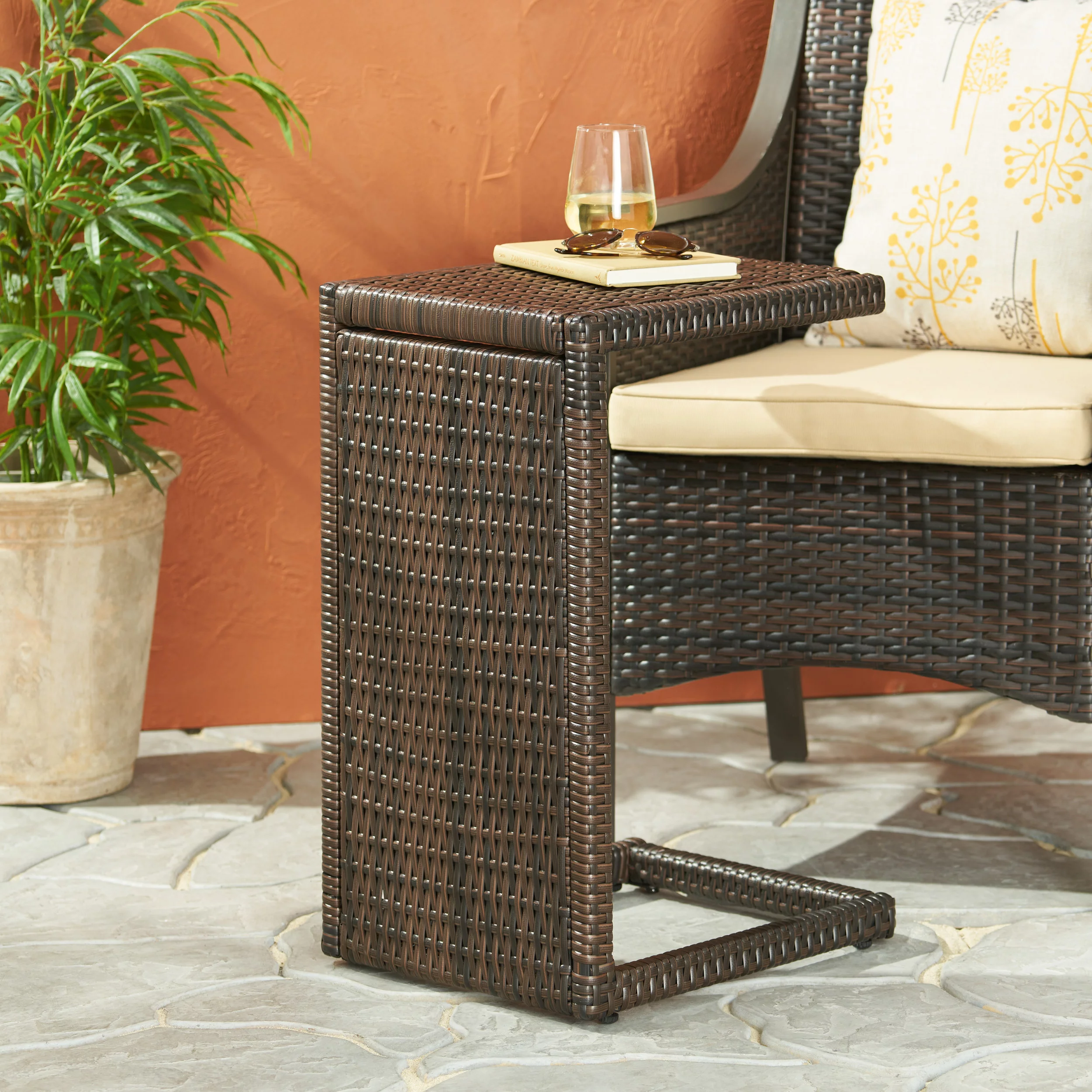 Padilla Outdoor Wicker Accent Table, Multibrown - Cheap Fitting