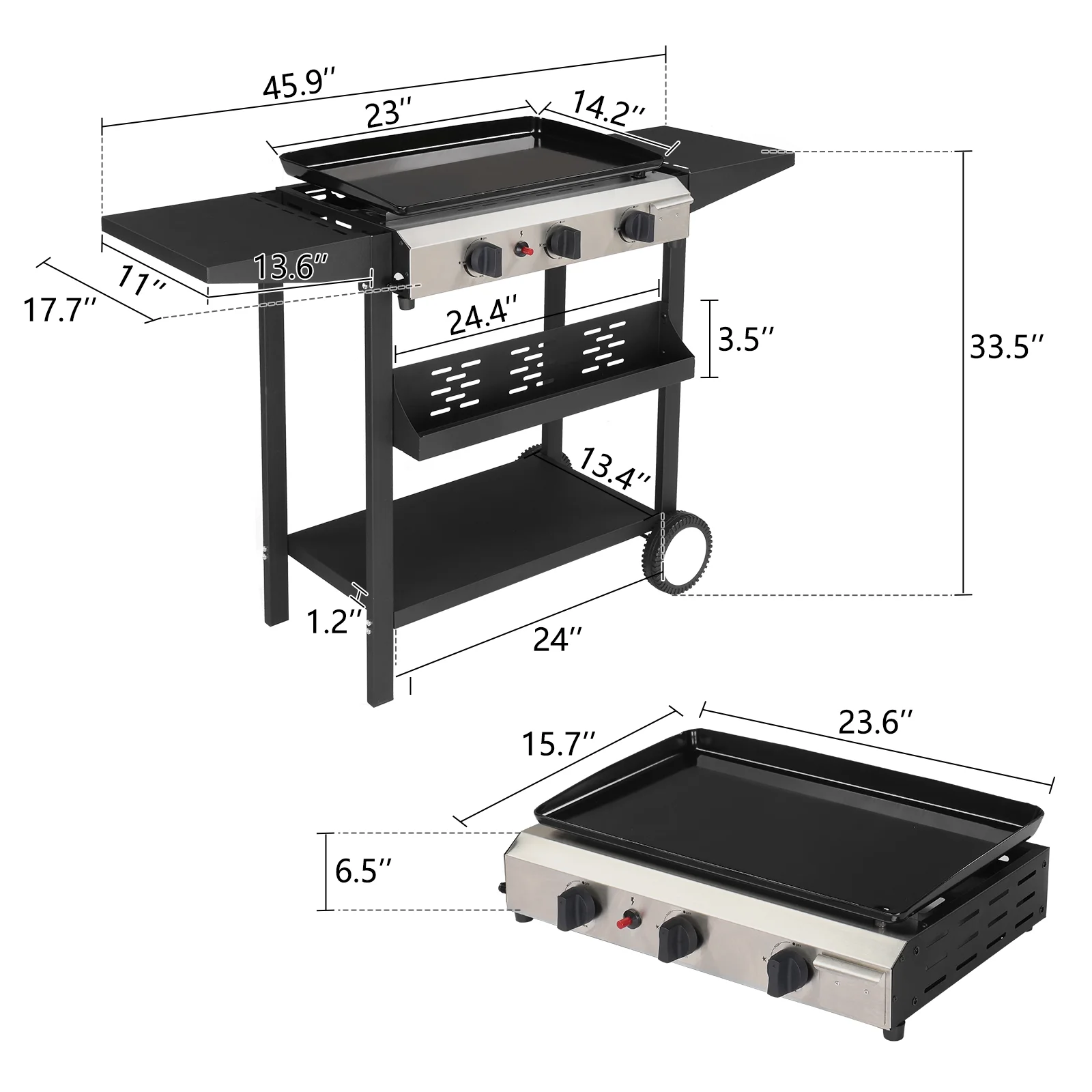 Ktaxon 3 Burner Propane Griddle Flat Top Gas Grill 30000 BTU with Ceramic Coated Cast Iron Pan,Side Shelves,Spice Rack,Wheels - Cheap Fitting