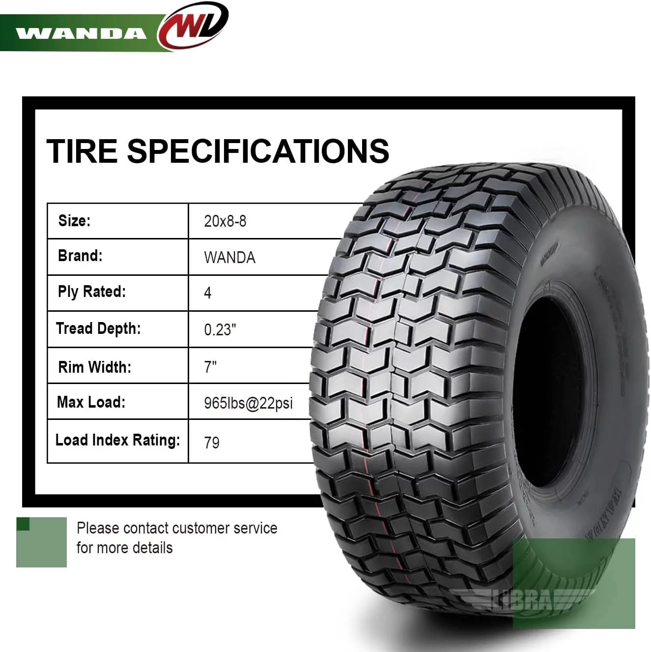 WANDA 20x8-8 20x8x8 Lawn Mower Cart Turf Tires /4 ply w/Warranty-Set 2 - Cheap Fitting