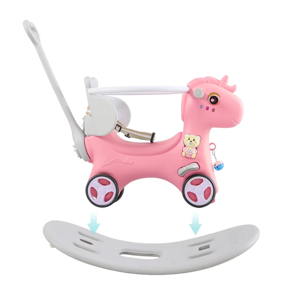 Rocking Horse for Toddlers, Balance Bike Ride On Toys with Push Handle, Backrest and Balance Board for Baby Girl and Boy, Unicorn Kids Pink Color - Cheap Fitting