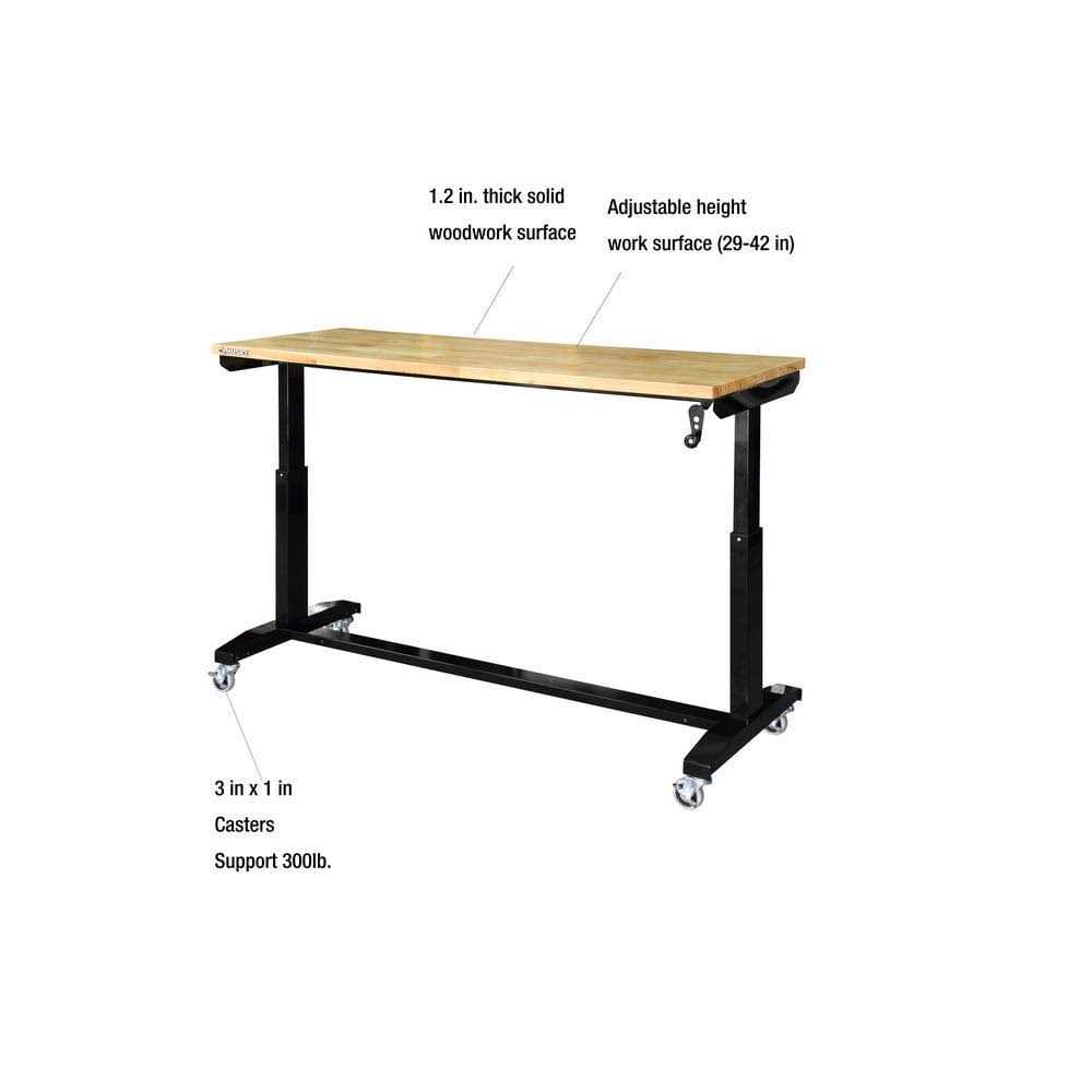Husky 62 in. W x 24 in. D Adjustable Height Solid Wood Top Workbench Table in Black - Cheap Fitting