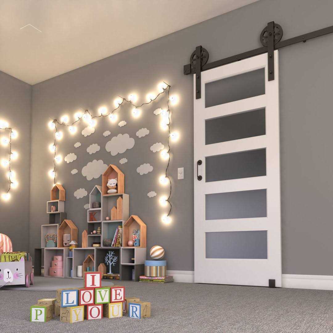 EightDoors White Finished Frosted Glass Pine Wood Single Barn Door - Cheap Fitting