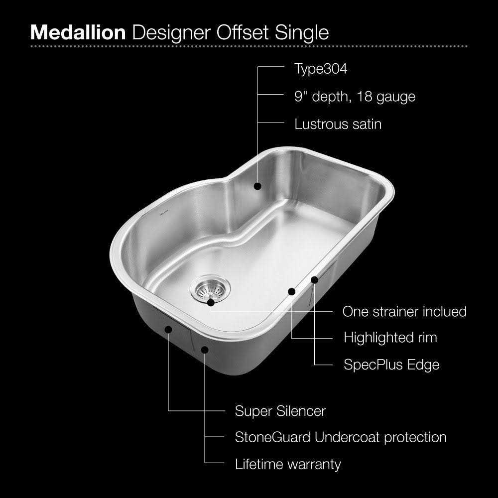 Houzer MH-3200-1 Medallion Undermount Single Bowl Kitchen Sink Stainless Steel - Cheap Fitting