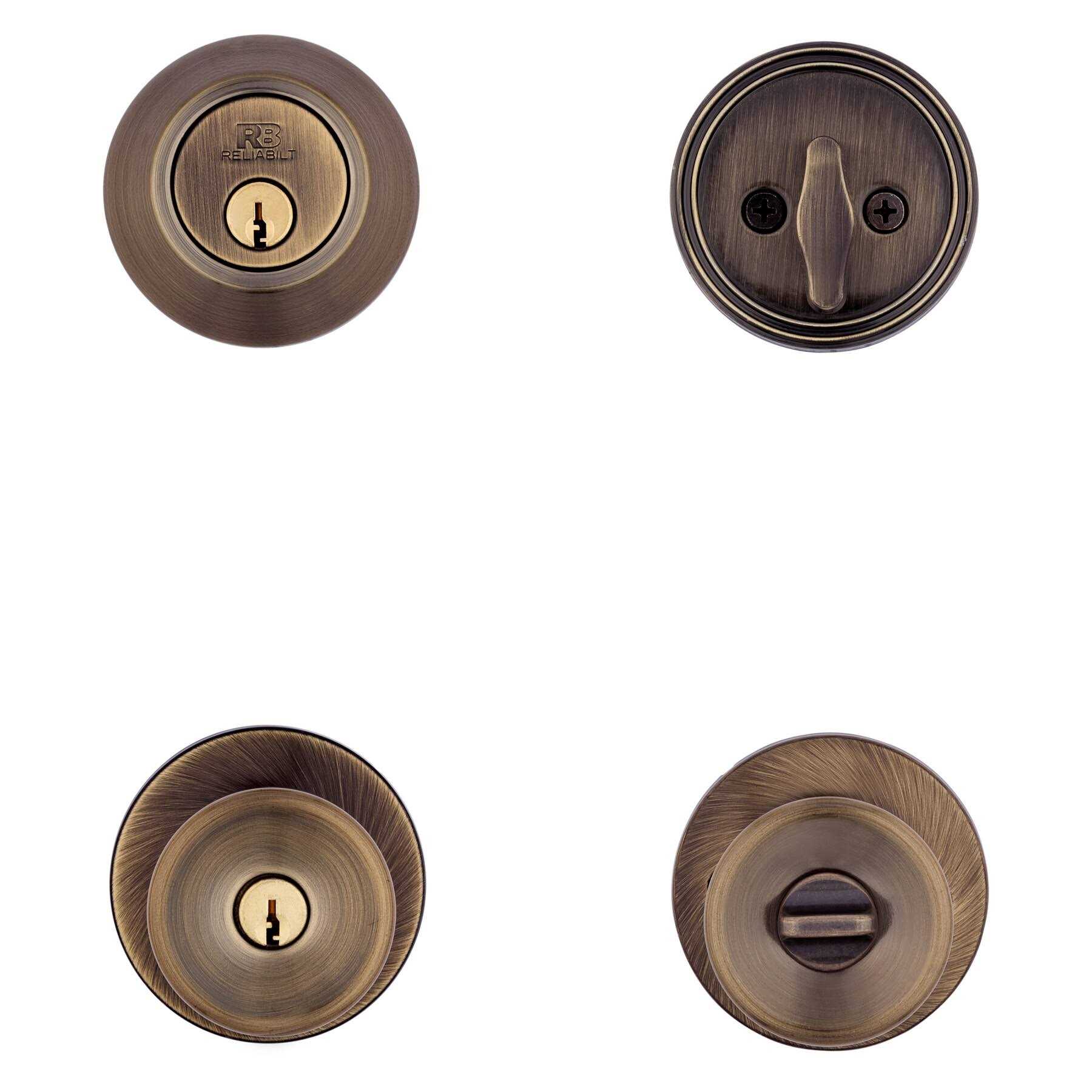 ReliaBilt Gallo Keyed Entry Knob & Single cylinder deadbolt Project Pack in Antique Brass in Gold 93680-026 - Cheap Fitting