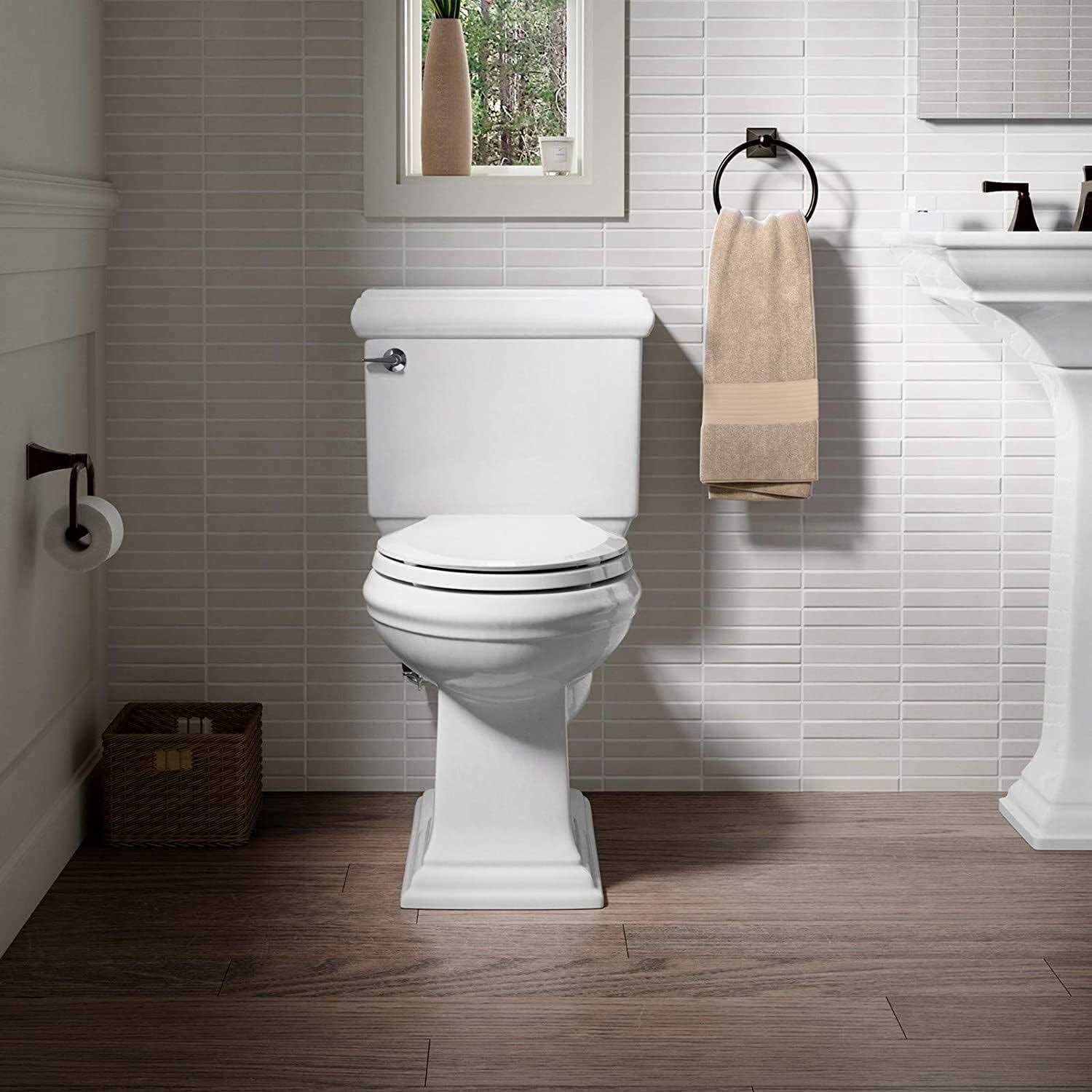 Kohler K-3816 Memoirs Classic 1.28 GPF Two-Piece Elongated Comfort Height Toilet with AquaPiston Technology – Seat Not Included White Fixture Toilet - Cheap Fitting