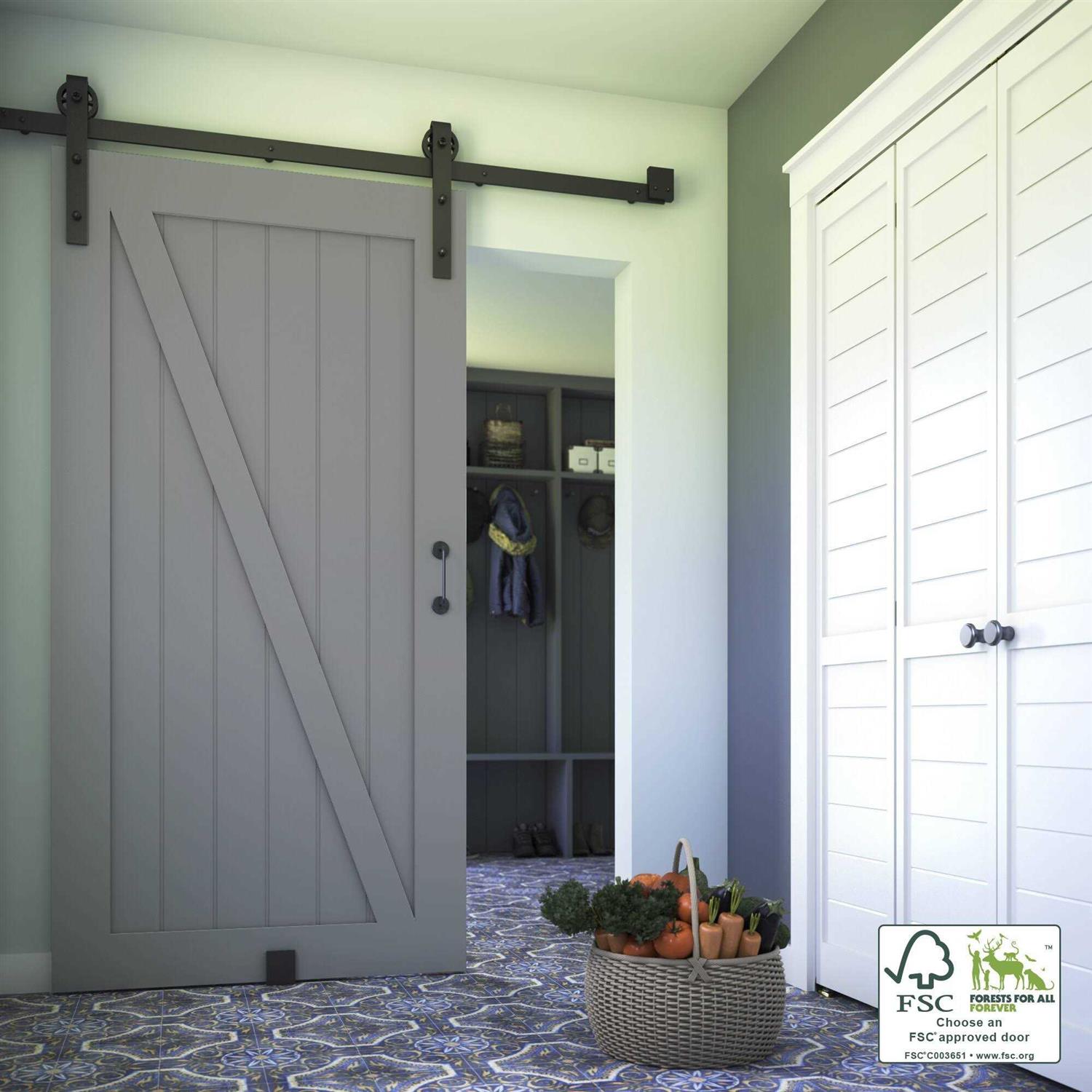 EightDoors Z-Shape Grey Finished Solid Wood Core Barn Door - Cheap Fitting