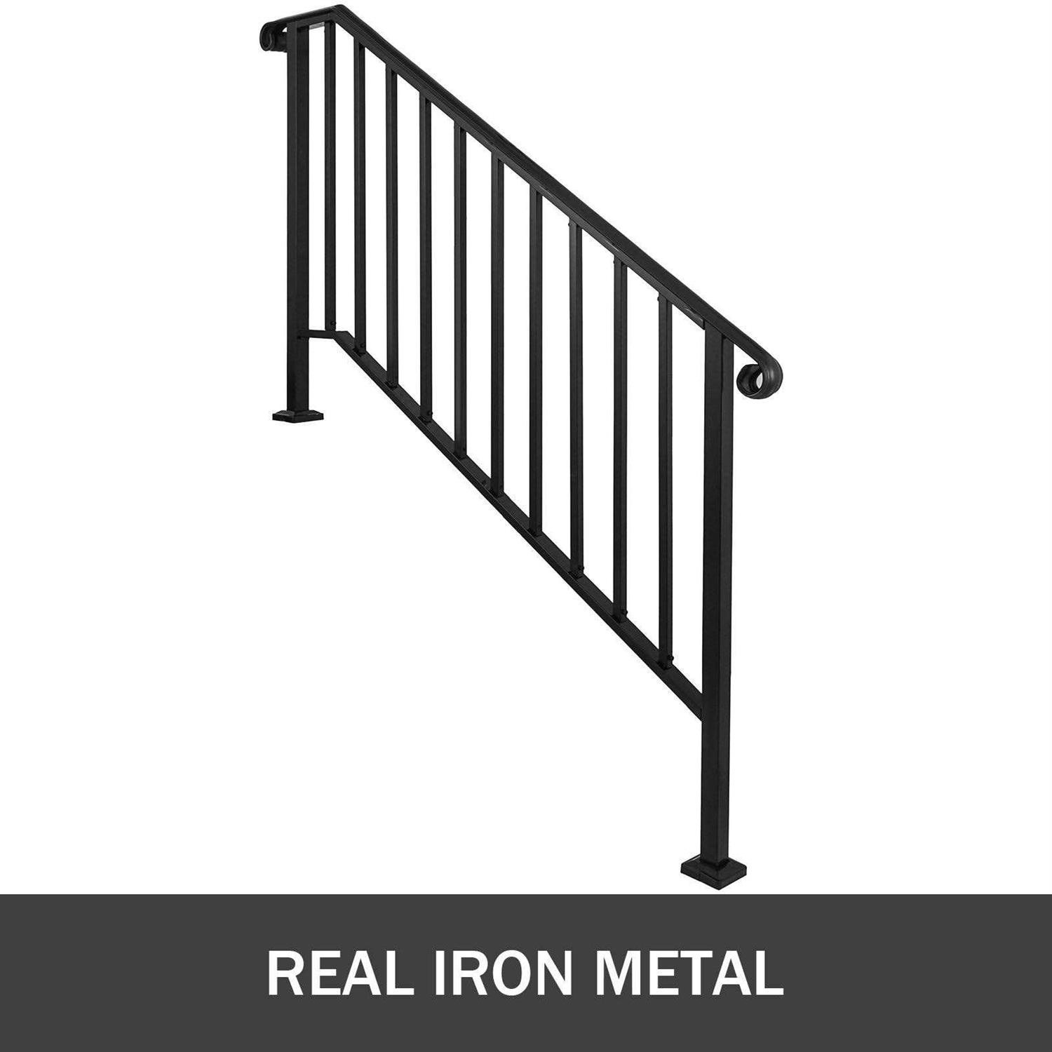 VEVOR Iron Handrail Picket 4 Railing Rail Fits 4 Steps Pavers Black LTFS4H5BHSTL00001V0 - Cheap Fitting