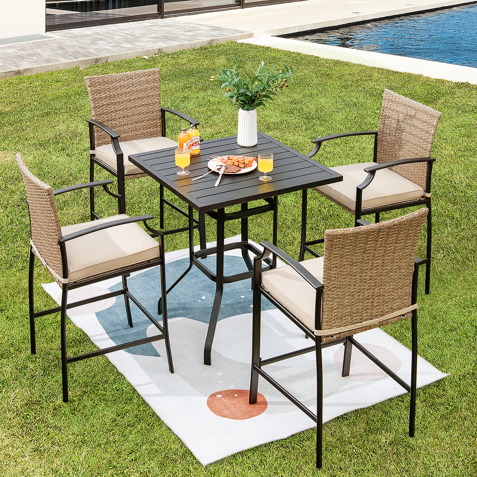 Costway 32''  Patio Square Bar Table Metal Cafe Bistro Table Garden Deck Black - Cheap Fitting