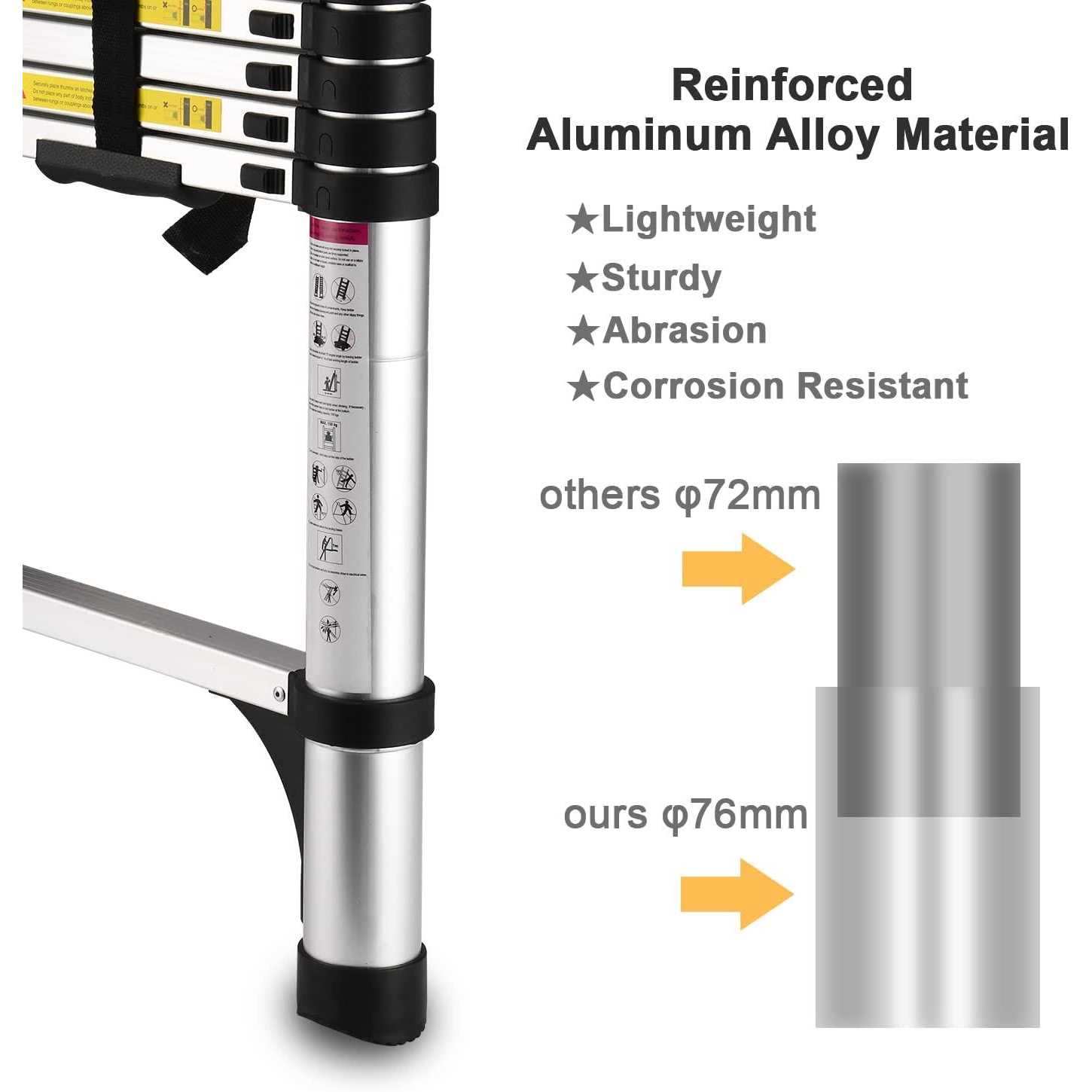 Telescoping Ladder SocTone Aluminum Lightweight Extension Ladder with 2 Triangle Stabilizers - Cheap Fitting