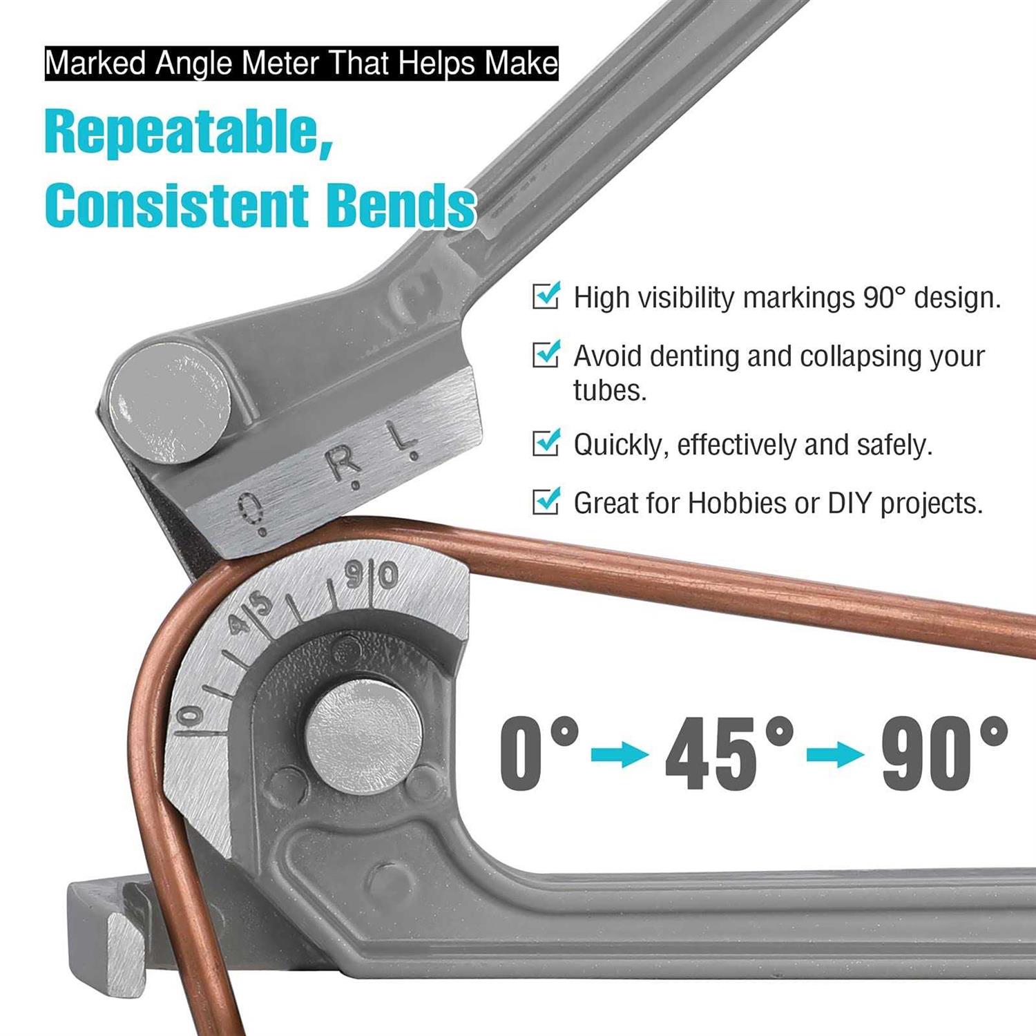 DURATECH Tube Bender, Pipe Bender, 3-IN-1, 1/4, 5/16, 3/8, for Copper, Brass, Aluminum and Thin Steel Pipes - Cheap Fitting