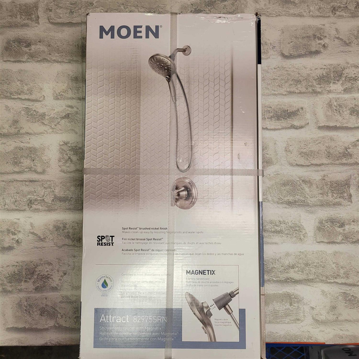 Moen 82975SRN Attract with Magnetix Single-Handle 6-Spray 5.5 in. Shower Faucet in Spot Resist Brushed Nickel - Cheap Fitting