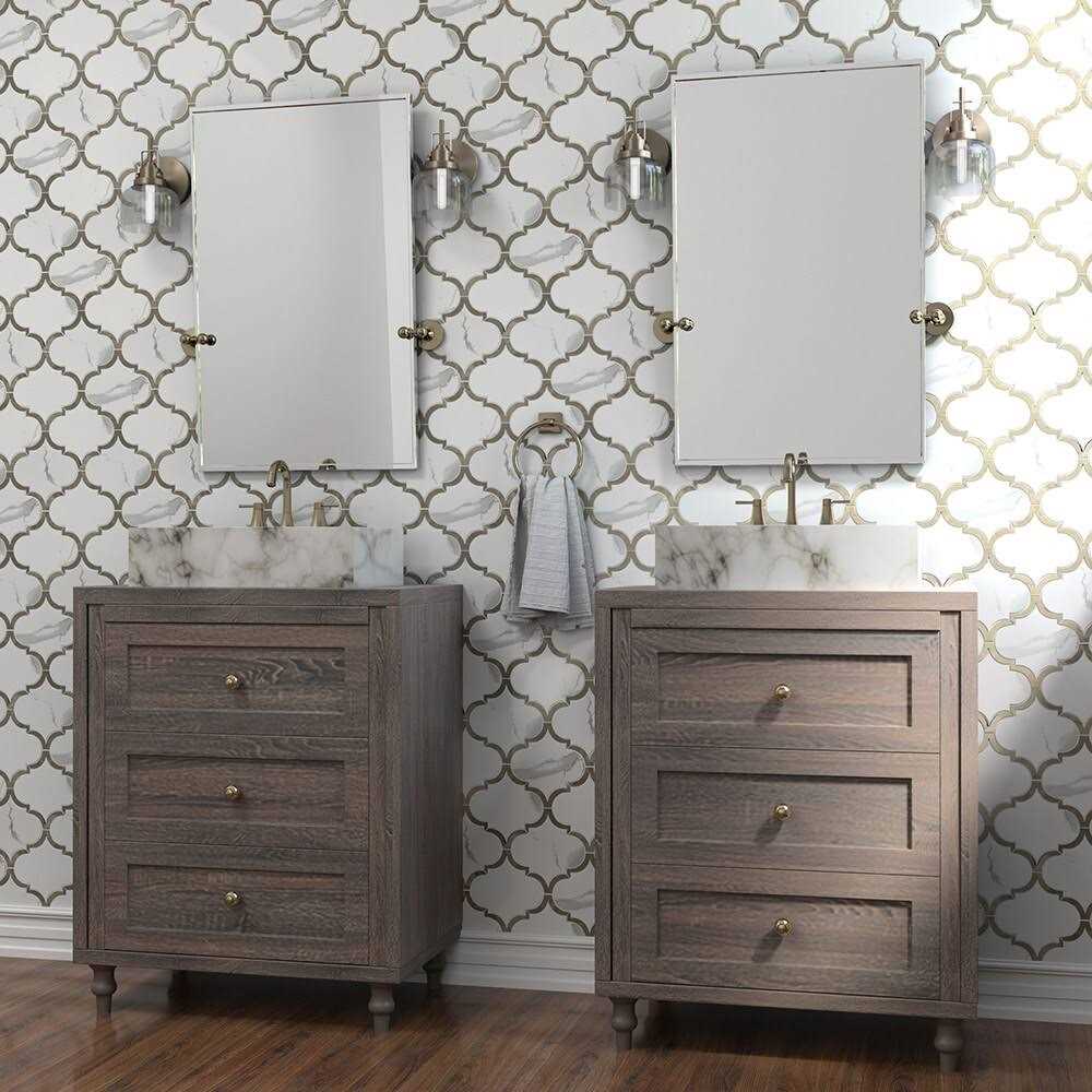 Elida Ceramica Waterjet Arabesque White 10-in x 13-in Polished Porcelain Lantern Marble Look Wall Tile LW0319018 - Cheap Fitting