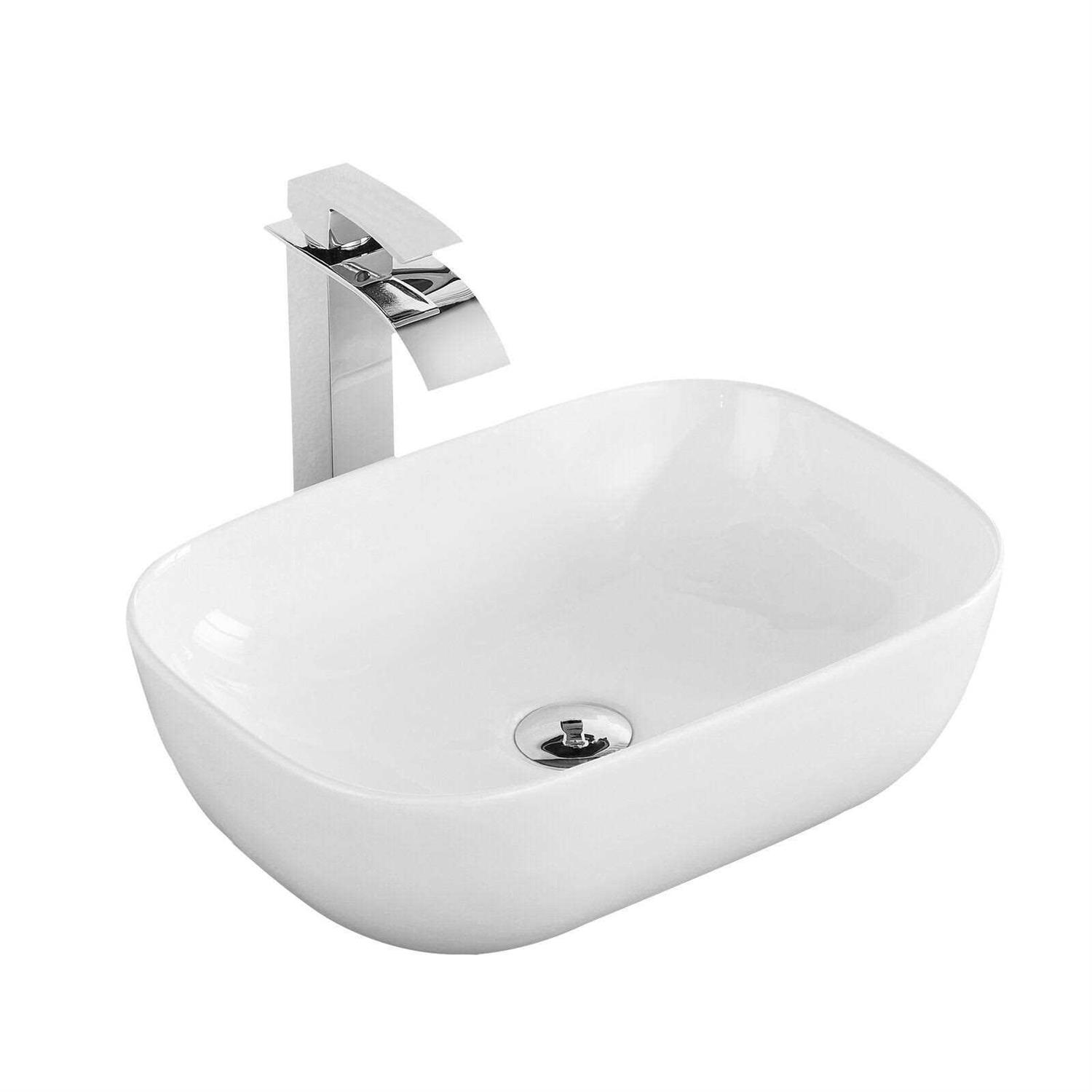 DeerValley Prism White Ceramic Rectangular Vessel Bathroom Sink DV-1V432 - Cheap Fitting