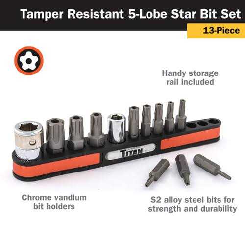 Titan 13-Piece Tamper-Resistant 5-Point Star Bit Set 16137 - Cheap Fitting