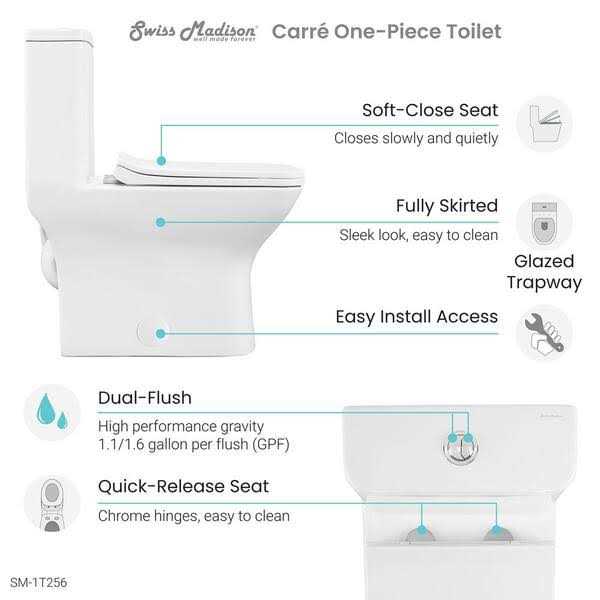 Swiss Madison Carre One Piece Square Toilet Dual Flush 1.1/1.6 GPF SM-1T256 - Cheap Fitting