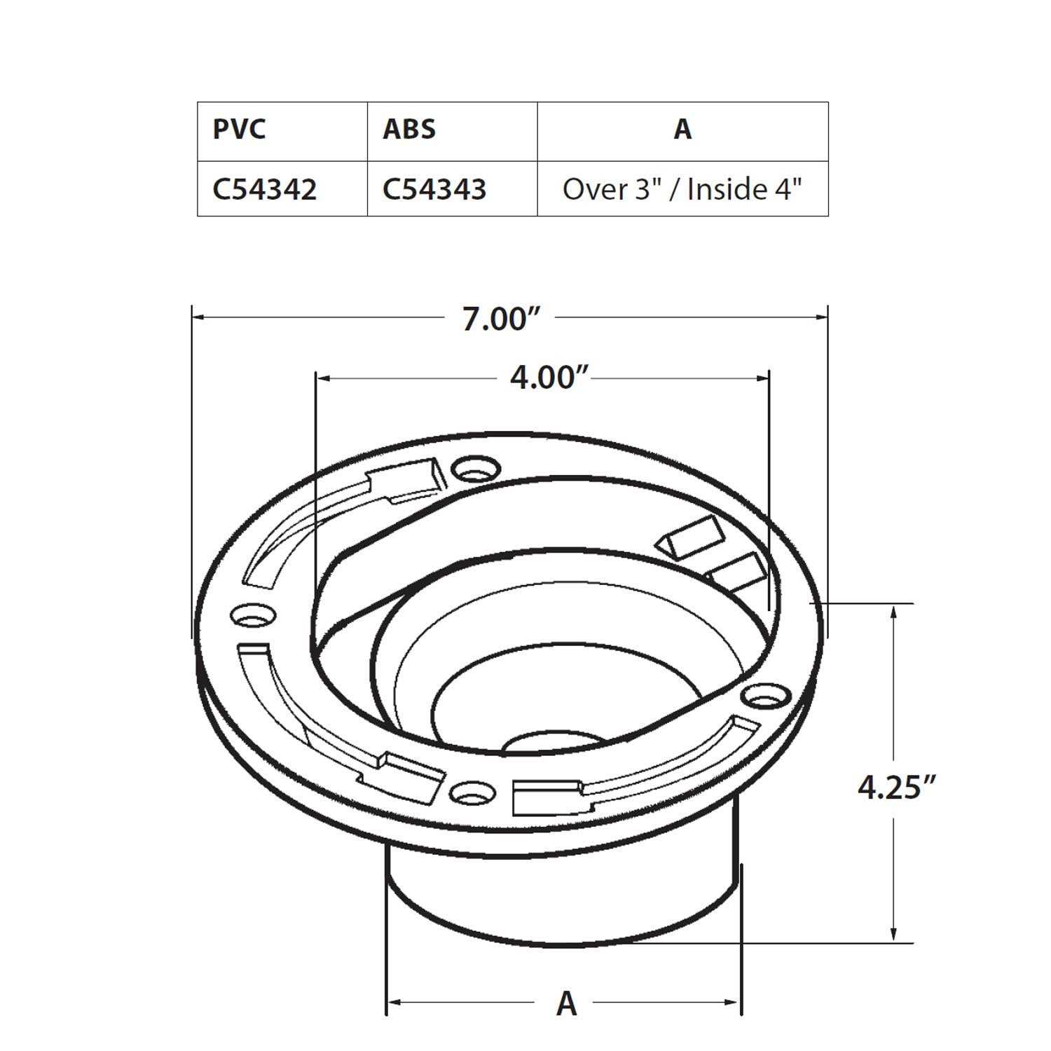 Jones Stephens C54342 3 X 4 PVC 4 Way Overall Size Closet Flange - Cheap Fitting