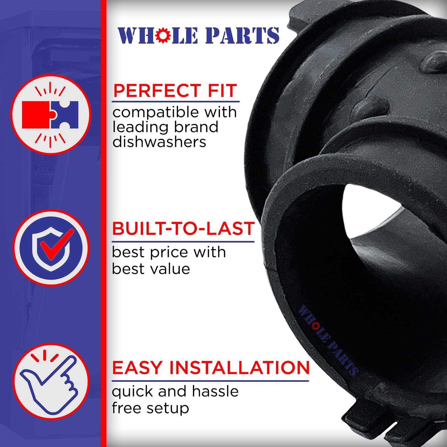 Whole Parts Dishwasher Hose Assembly Part # W10445975 - Cheap Fitting
