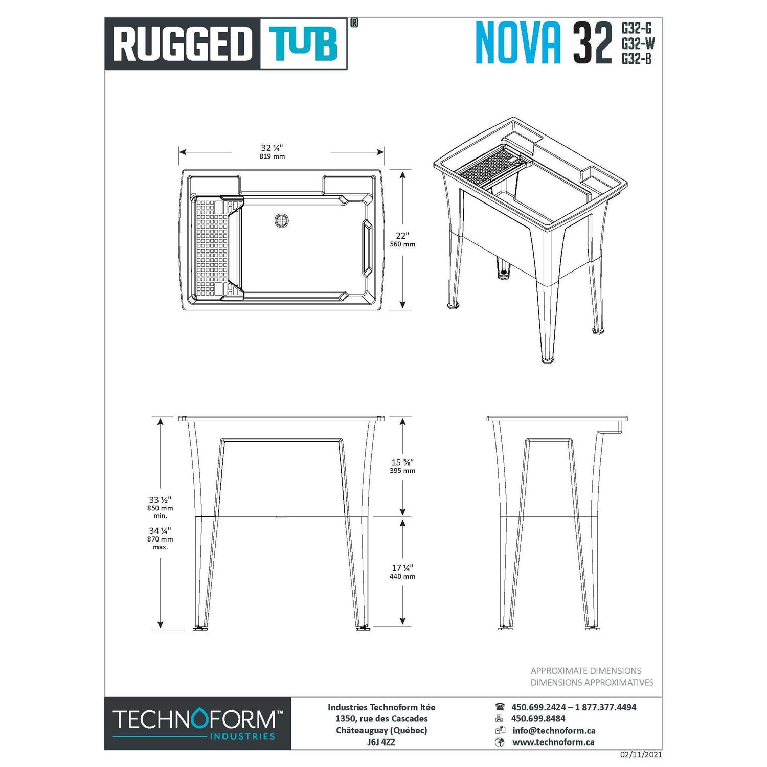 Rugged Tub 32 in. x 22 in. Polypropylene White Laundry Sink with 2 Hdl Non Metallic Pullout Faucet and Installation Kit G32WK1 - Cheap Fitting