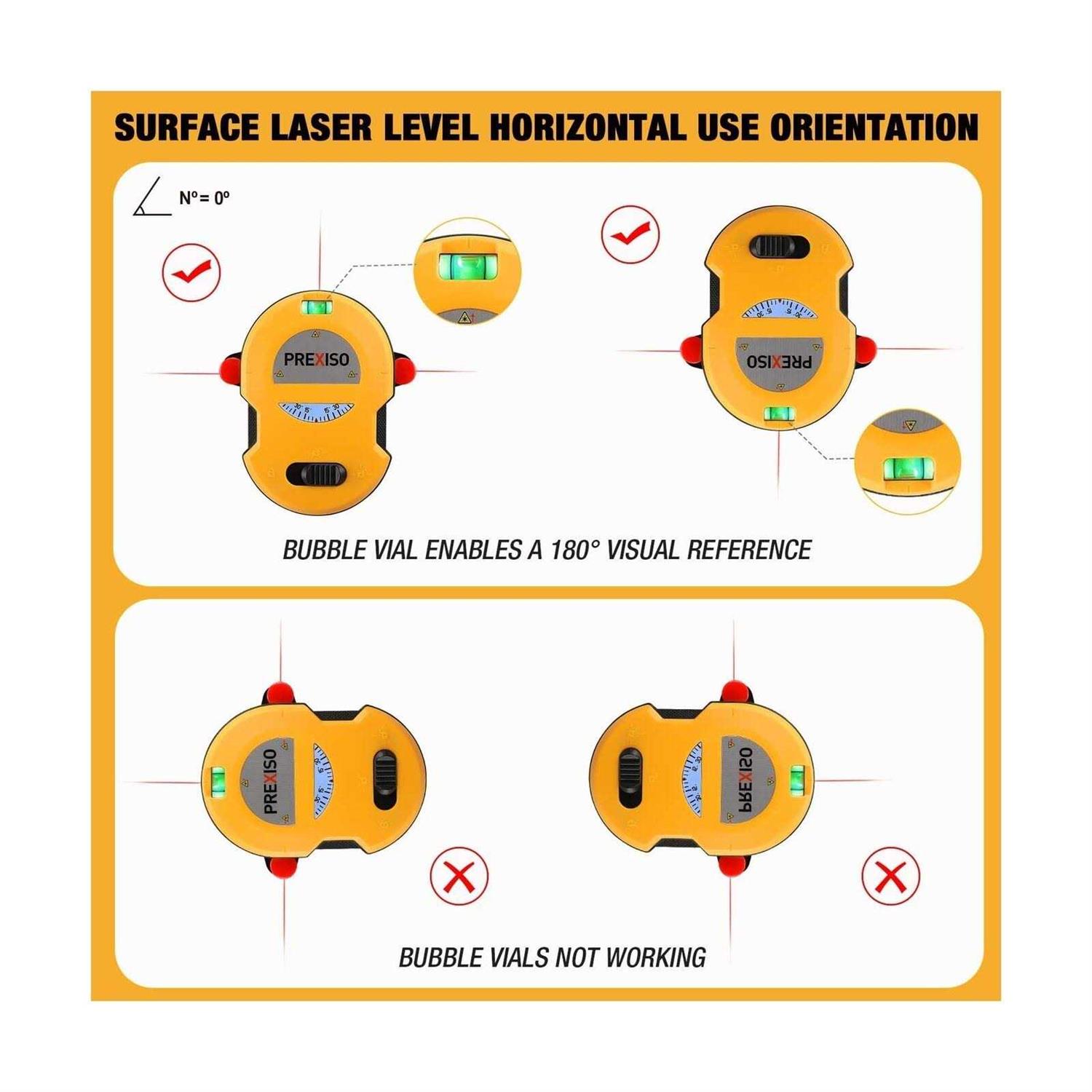 PREXISO Multi Surface Laser Level LED Light Vial 30Ft Horizontal & Vertical Line Laser with Wall Mount Base - Cheap Fitting