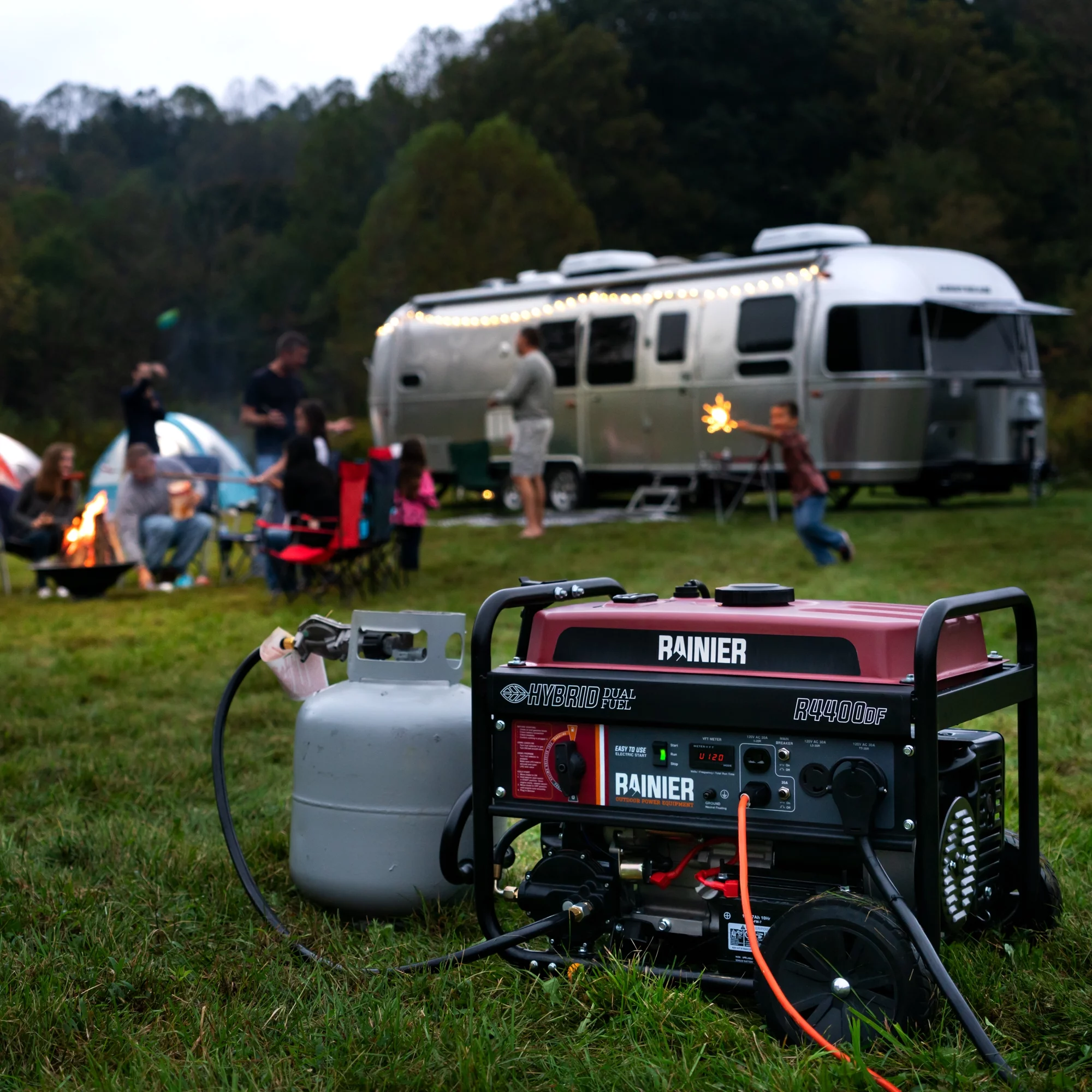 Rainier 4400 Peak Watt Dual Fuel Portable Generator, Gas or Propane with Electric Start and RV Ready Outlet - Cheap Fitting