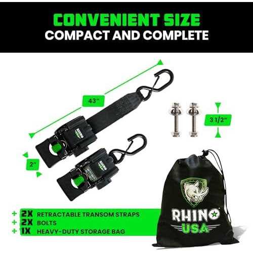 Rhino USA Retractable Transom Tie-Down Straps 1,800lb Guaranteed Max Break Strength - Cheap Fitting