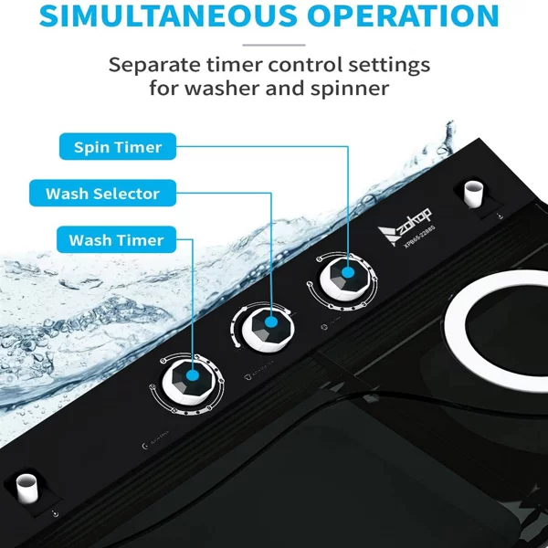 Fithood Twin Tub with Built-in Drain Pump XPB65-2288S 26Lbs Semi-automatic Twin Tube Washing Machine for Apartment, Dorms, RVs, Camping and More, White&Black US Standard - Cheap Fitting