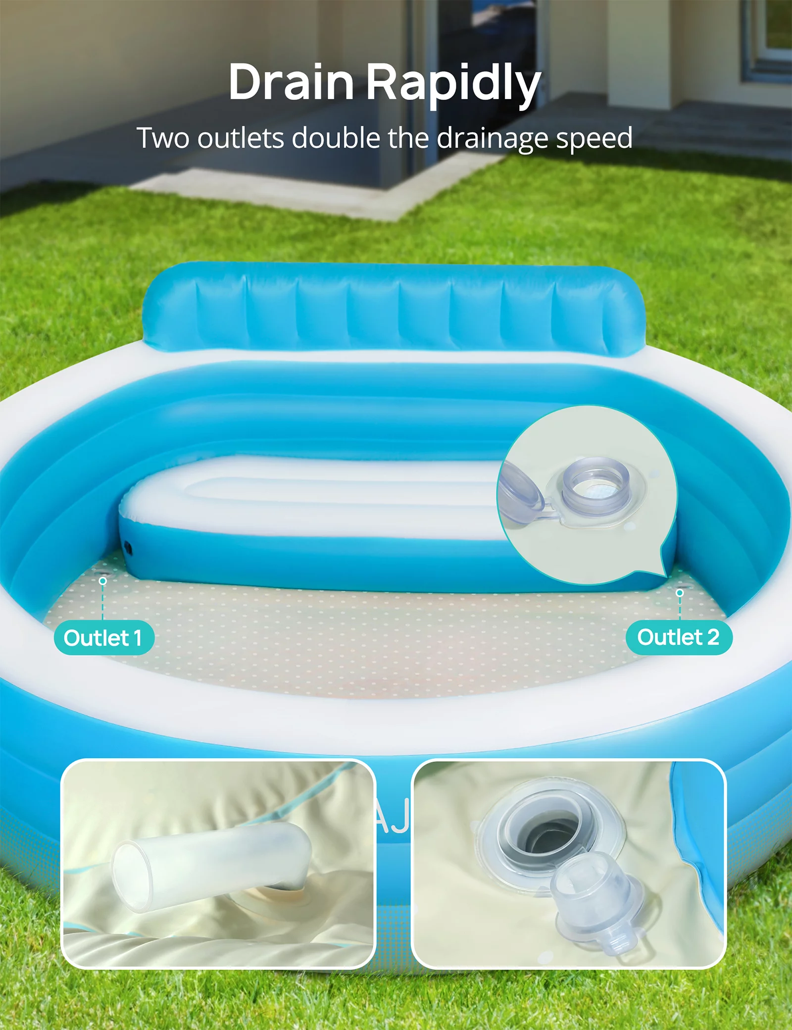 Evajoy Inflatable Pool, Family Lounge Swimming Pool with Seat for Kids Aldult, Round, 7.33 x 7.11 x 2.5 ft - Cheap Fitting
