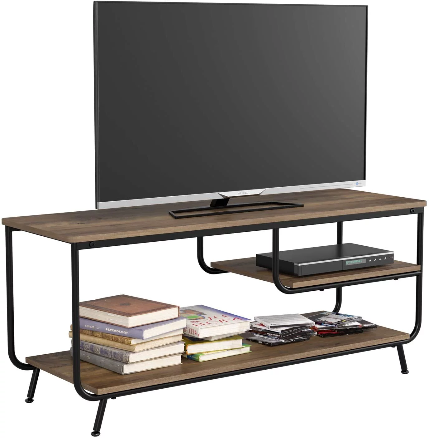 Homfa TV Stand for TVs up to 55 In, Wood Media Console with Storage,  3 Tier Modern Entertainment Center for Living Room, Rustic Brown - Cheap Fitting