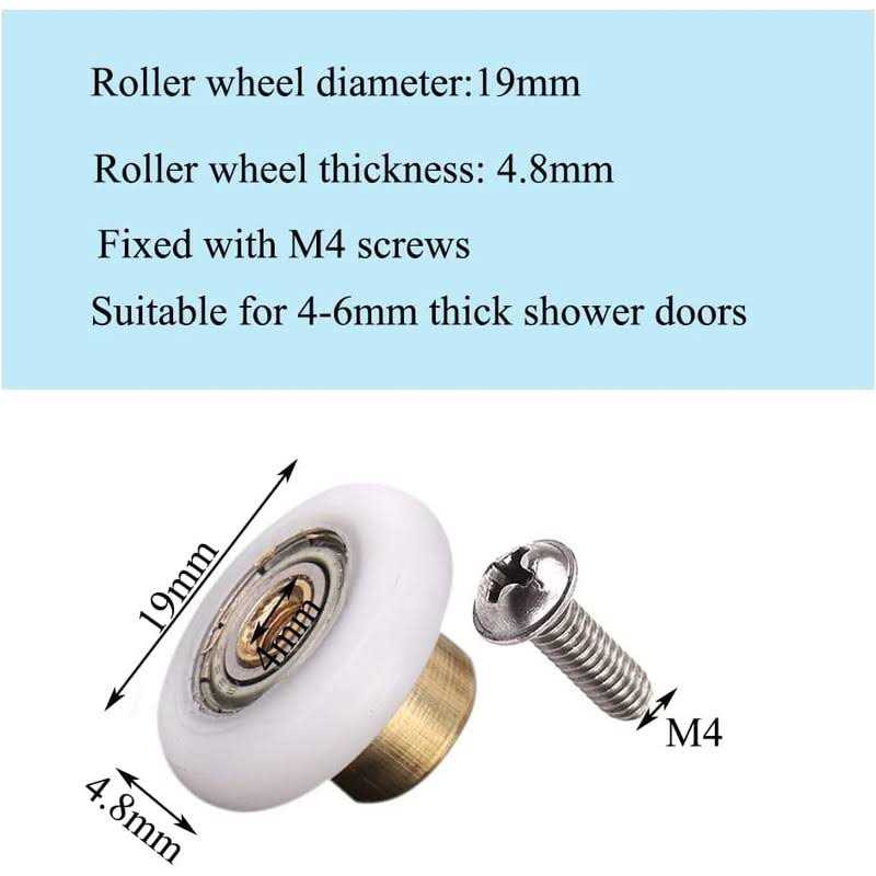 4X Replacement Shower Door Rollers/Runners/Wheels 19mm Diameter - Cheap Fitting