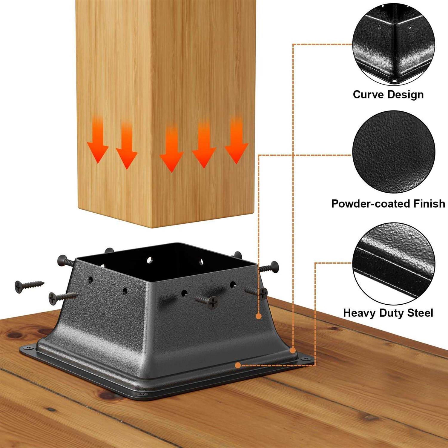 FMhotu 4×4 Post Base 2Pcs Internal 3.5×3.5 Heavy Duty Powder-Coated Steel Post Bracket Fit for 4×4 Standard Wood Post Anchor - Cheap Fitting