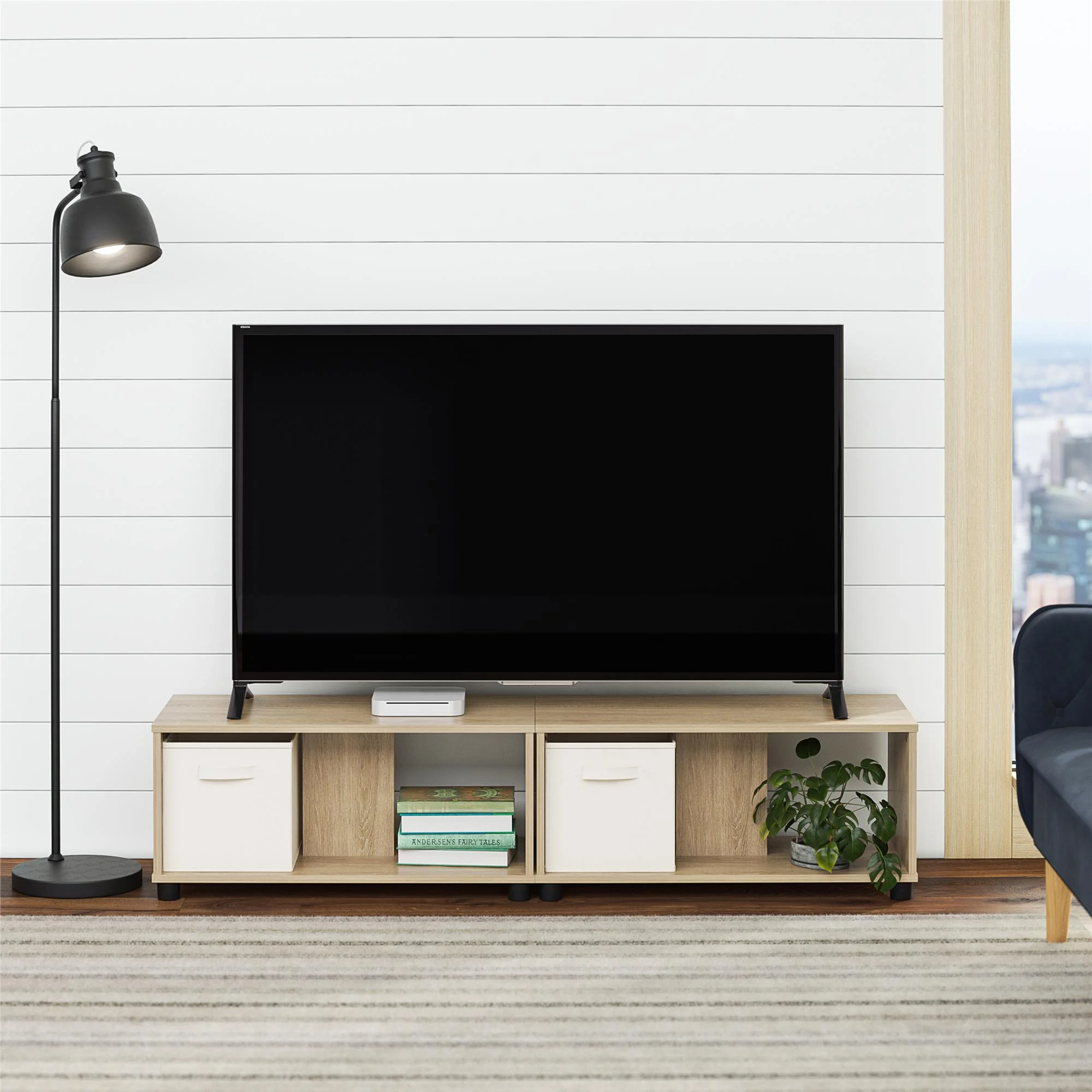 Mainstays Adjustable Side by Side or Stacking TV Stand for TVs up to 70 inches, Natural - Cheap Fitting