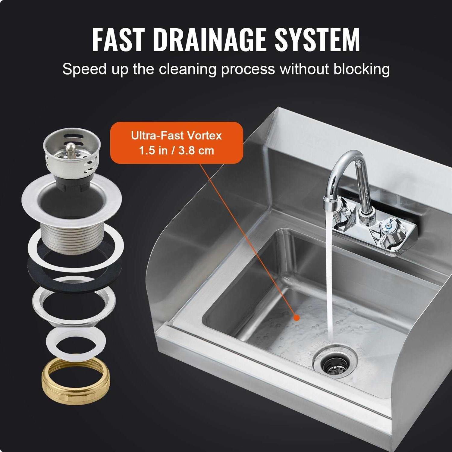 VEVOR Commercial Hand Sink with Faucet and Side Splash NSF Stainless Steel Sink for Washing SYXSPYDSB14104S2GV0 - Cheap Fitting