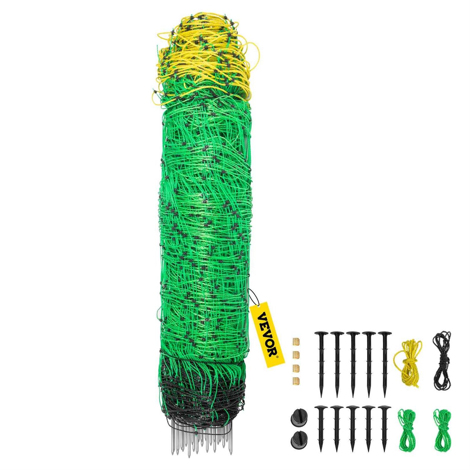 VEVOR Electric Fence Netting H x 164′ L PE Net Fencing with 14 Posts Double Spiked - Cheap Fitting
