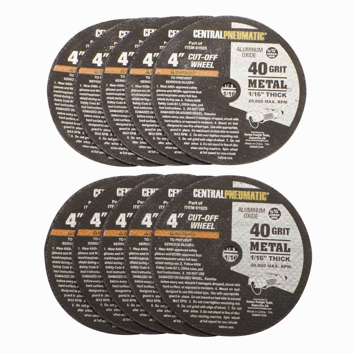 Central Pneumatic 4 in. x 1/16 in. x 3/8 in. Metal Cut-off Wheels - Cheap Fitting