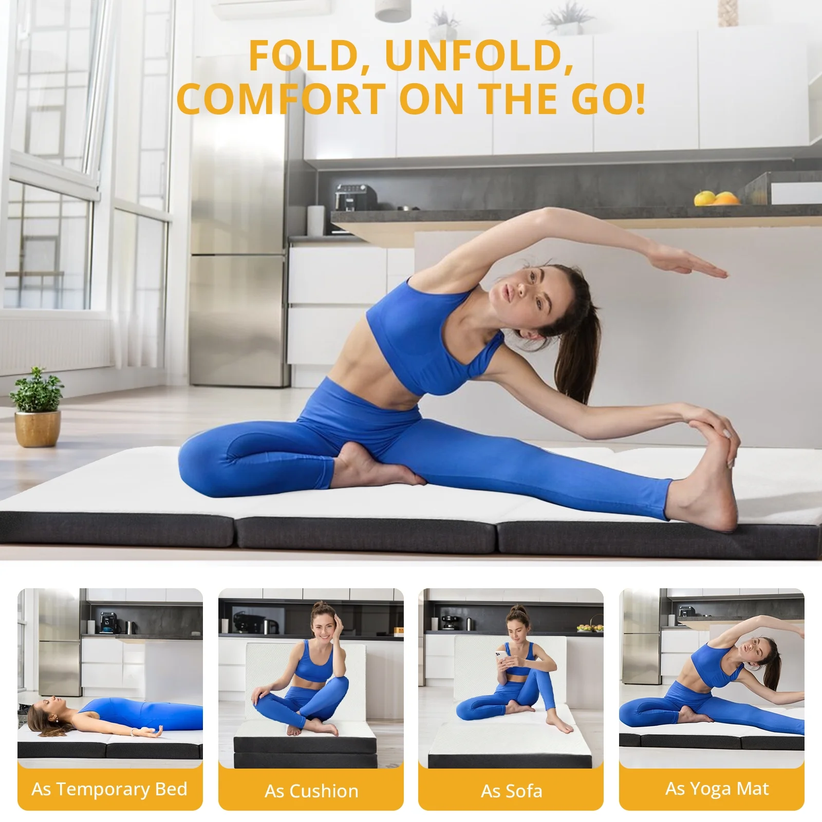 Smiaoer 4 inches Folding Single Size Memory Foam Mattress with Cover,Tri-fold Portable Mattress Topper for Guest Bed,Camping - Cheap Fitting