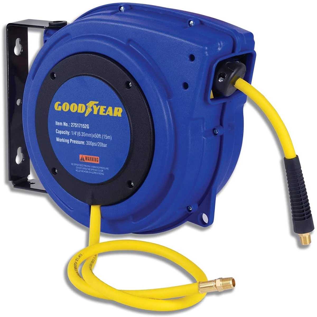 Goodyear Mountable Retractable Air Hose Reel 1/4 x 50′ ft - Cheap Fitting
