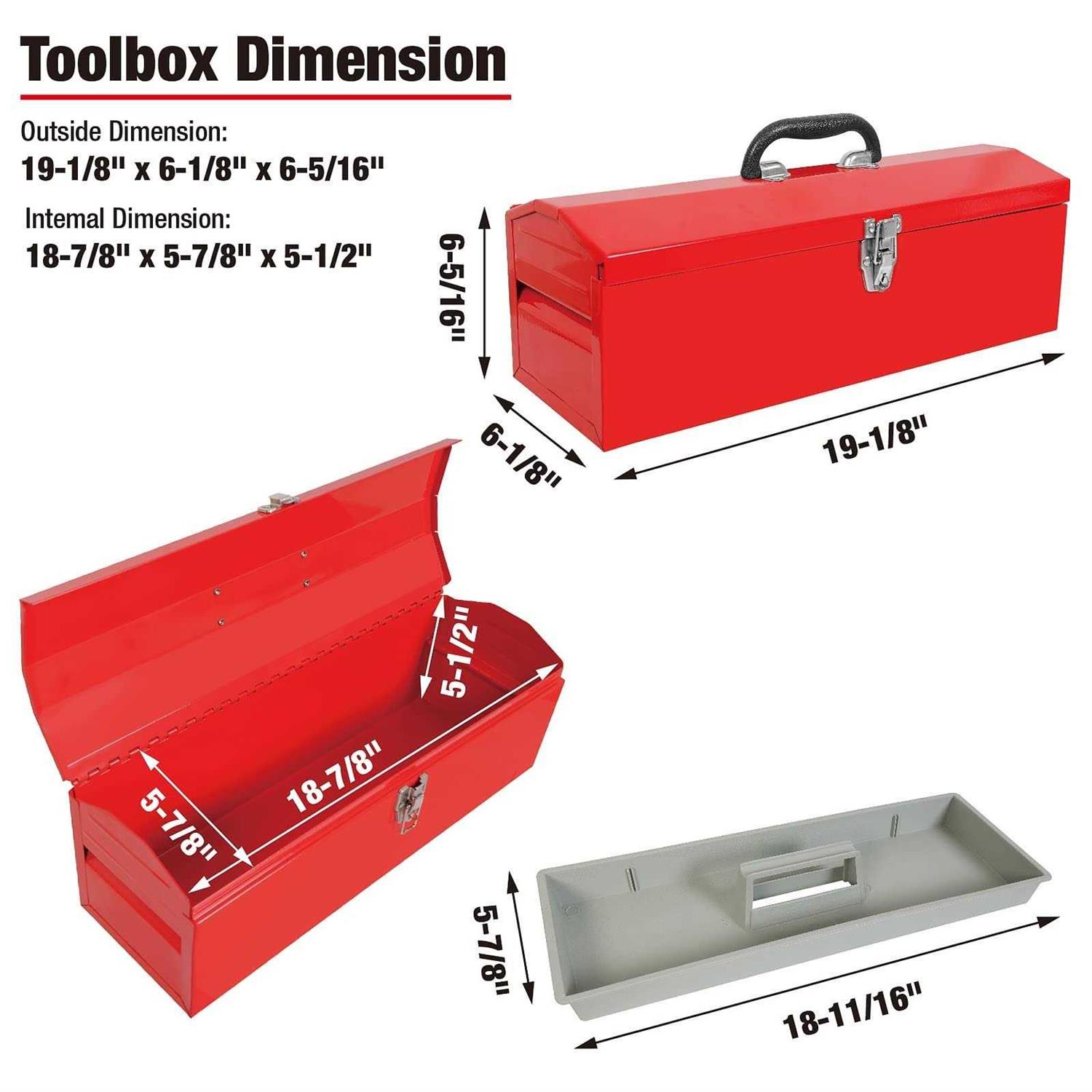 BIG RED ATB212R Torin 19 Steel Portable Tool Box Hip Roof Style Tool Box Organizer with Metal Latch Closure and Removable Storage Tray - Cheap Fitting