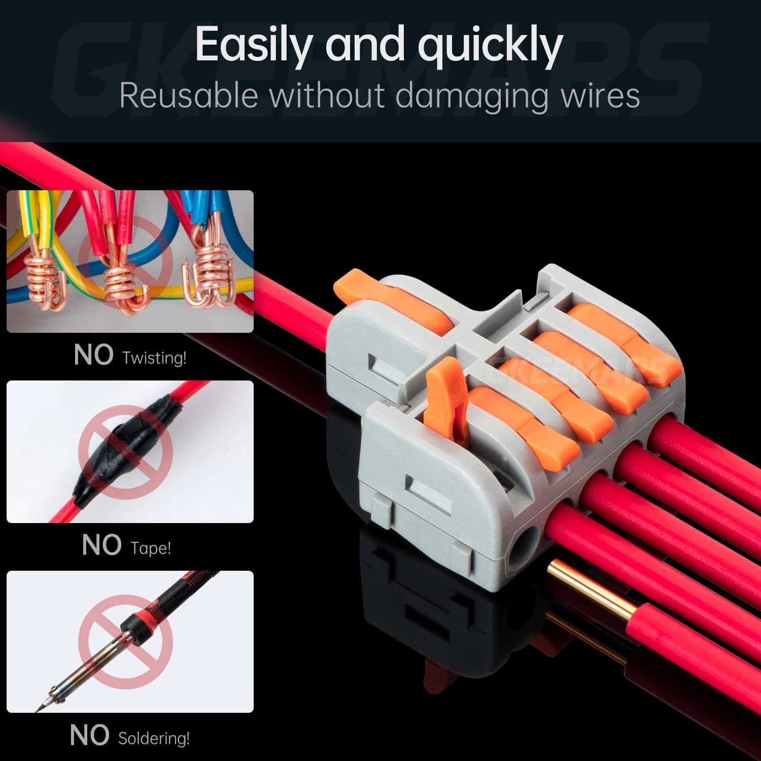 GKEEMARS 26Pcs Compact Splicing Connectors Wire Connectors Kit 2, 3 and 5 Circuit Inline Splices 24-12 AWG - Cheap Fitting