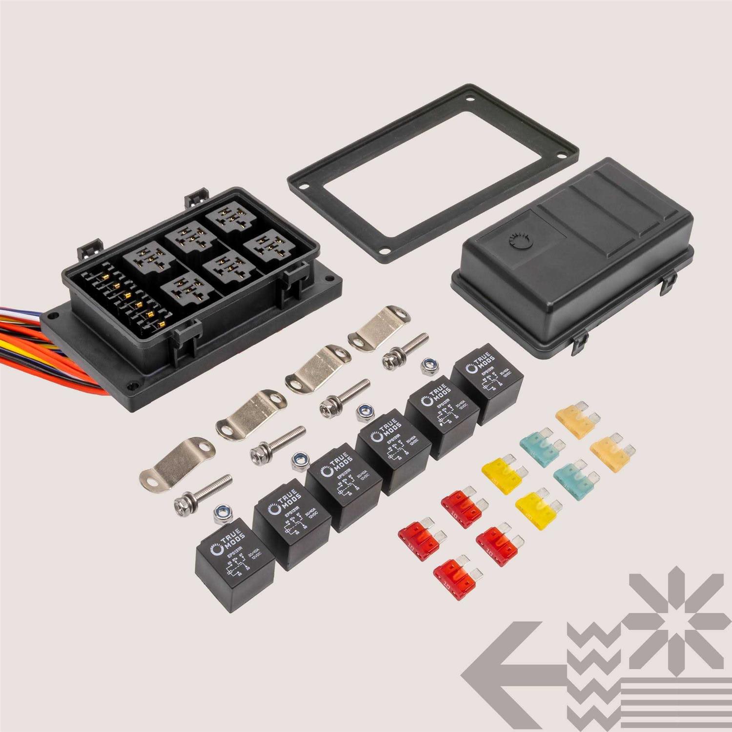 True Mods 12V Auto Waterproof Fuse Relay Box Block Kit w/ 12AWG + 16AWG Pre-Wired Harness Universal Relay - Cheap Fitting