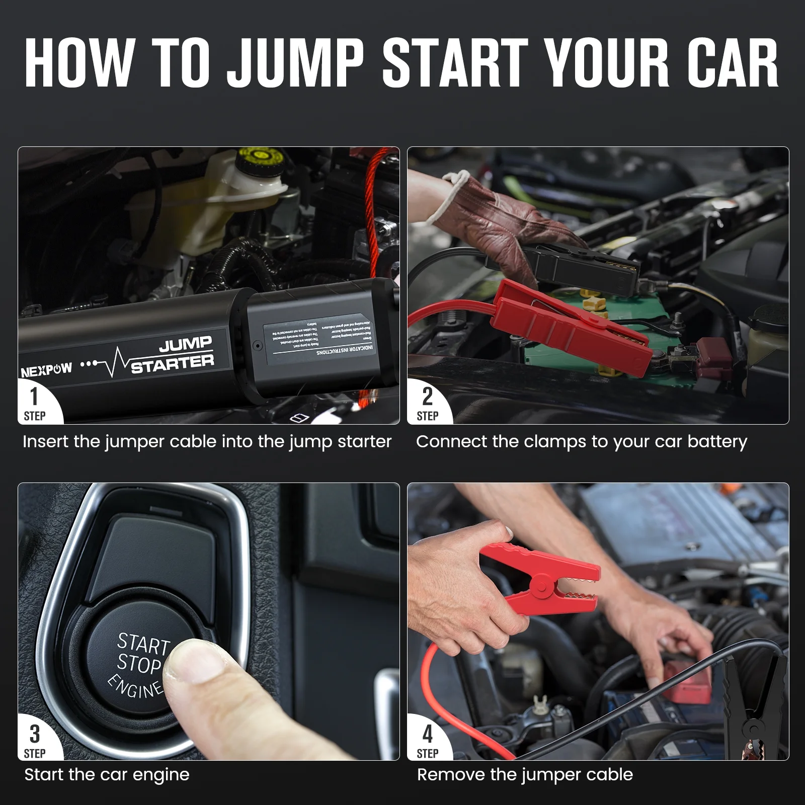 NEXPOW Car Jump Starter with LED Flashlight, 2500A Peak 18000mAh Battery Jump Starter (up to 8.5L Gas and 6.5L Diesel Engine), 1500 Lumen Flashlight and 12V Jump Box - Cheap Fitting