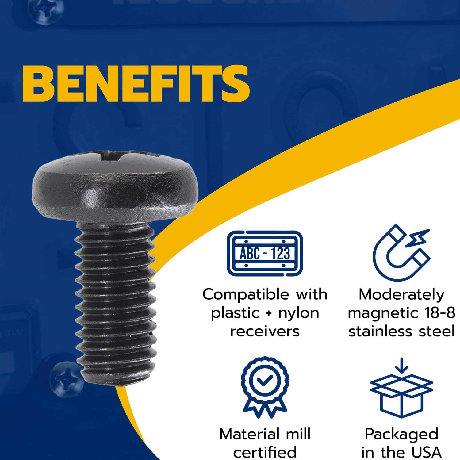 Black License Plate Screws for Bmw and Tesla Phillips Machine Pan Head 18-8 - Cheap Fitting