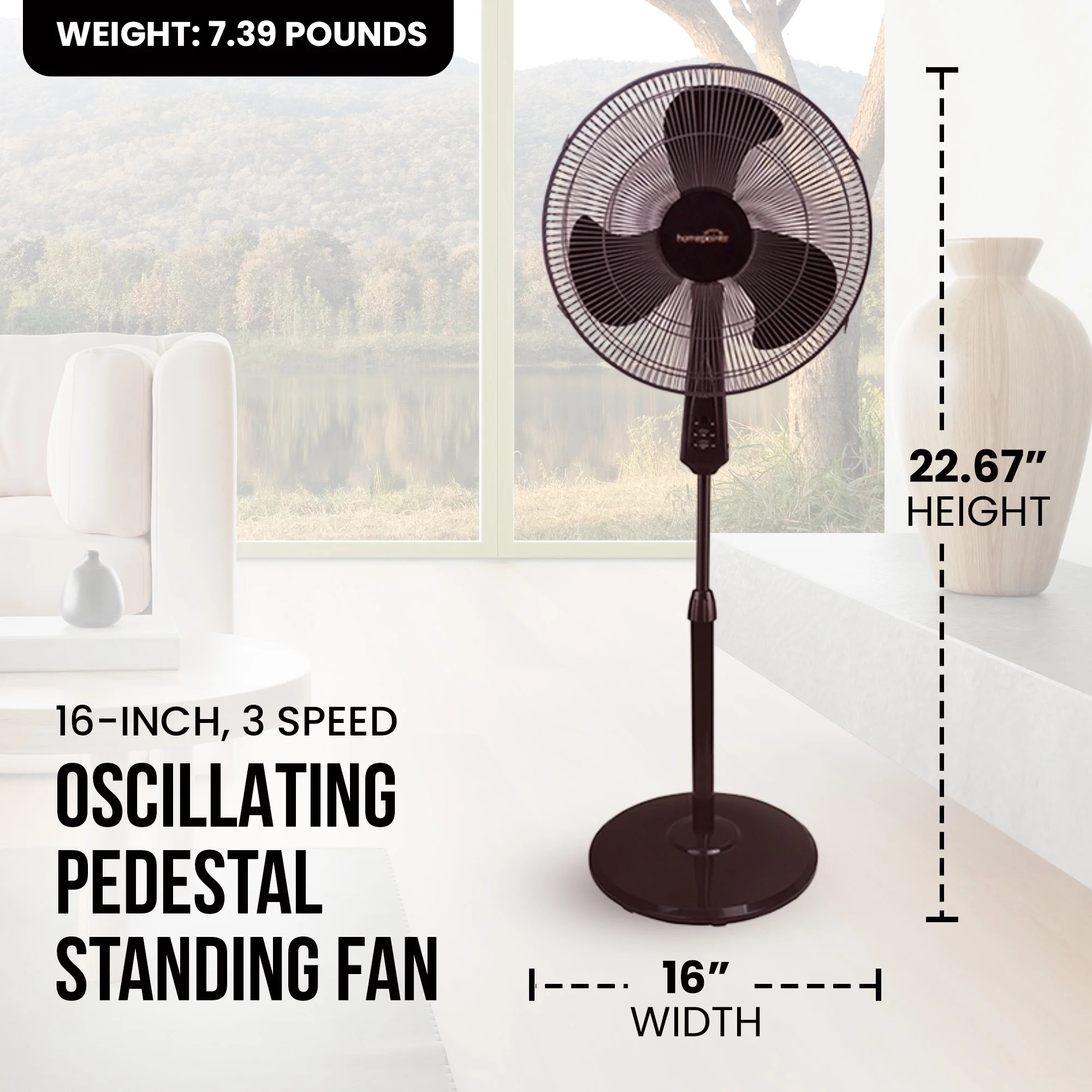 HomePointe 16-Inch 3 Speed Tilt Head Oscillating Pedestal Stand Fan, Black - Cheap Fitting