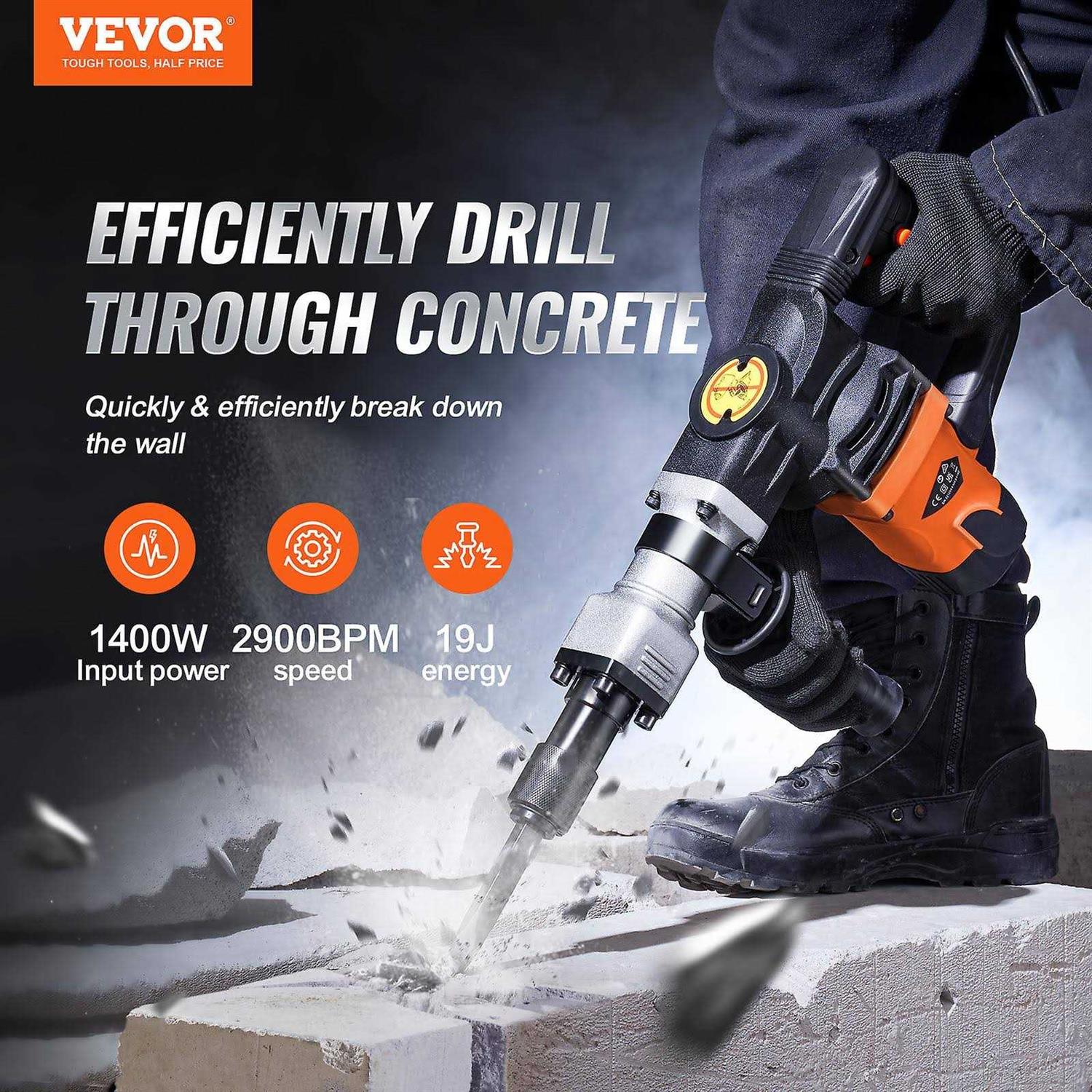 VEVOR Demolition Jack Hammer MAX 1400W Electric Jackhammer Heavy Duty - Cheap Fitting